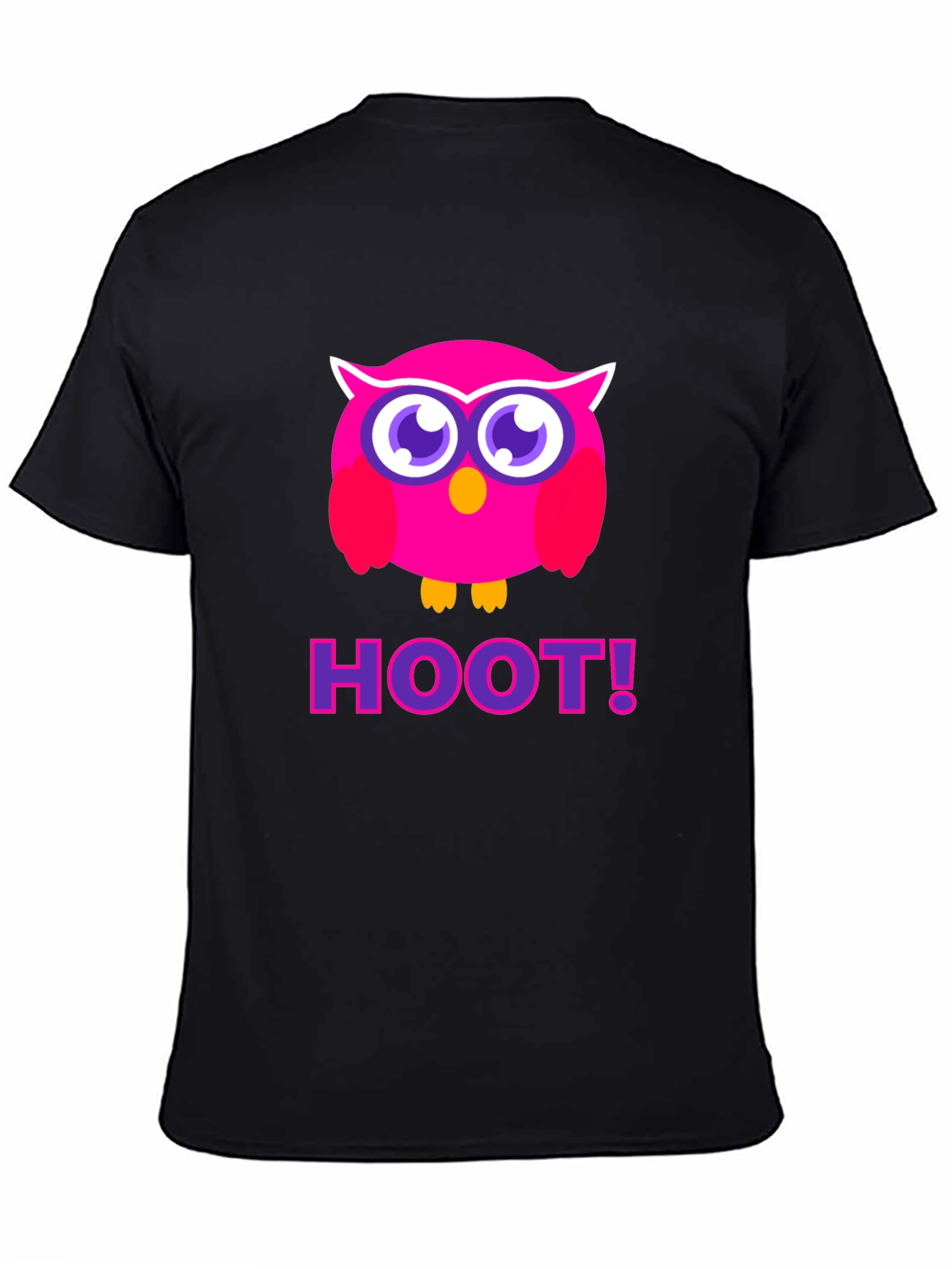 Black Pink Owl Hoot T-Shirt - Black Cotton Tee view 4