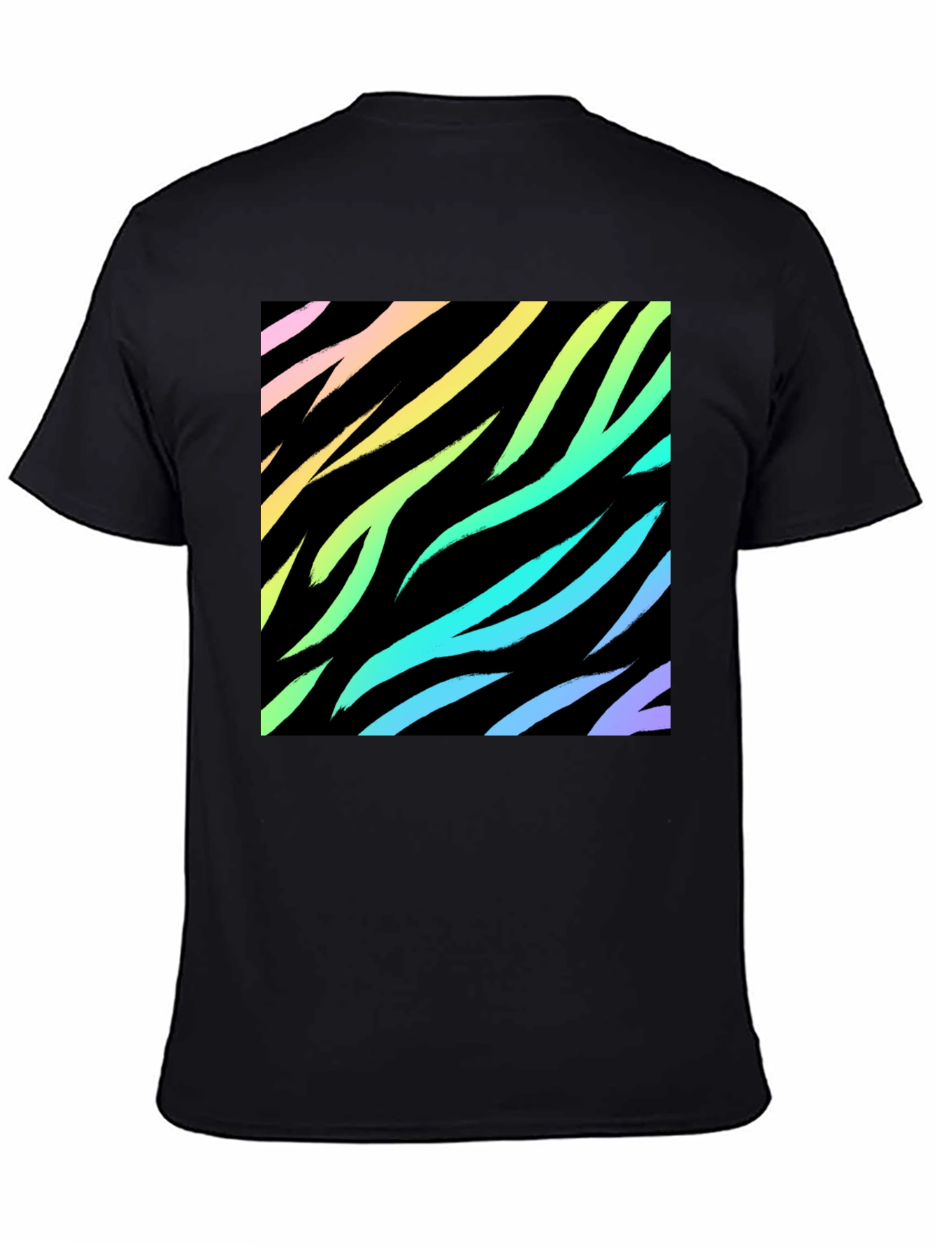 Black Rainbow Zebra Print Black T-Shirt view 4