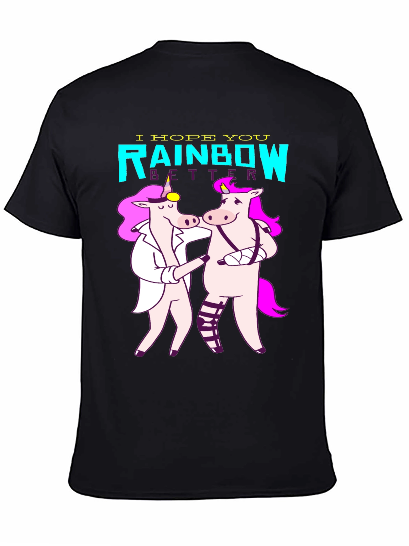 Black Unicorn Rainbow Get Well T-Shirt view 4