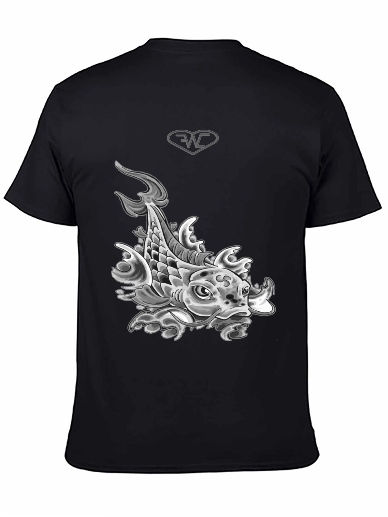Black Koi Fish Graphic T-Shirt - Black Cotton Blend Tee view 4