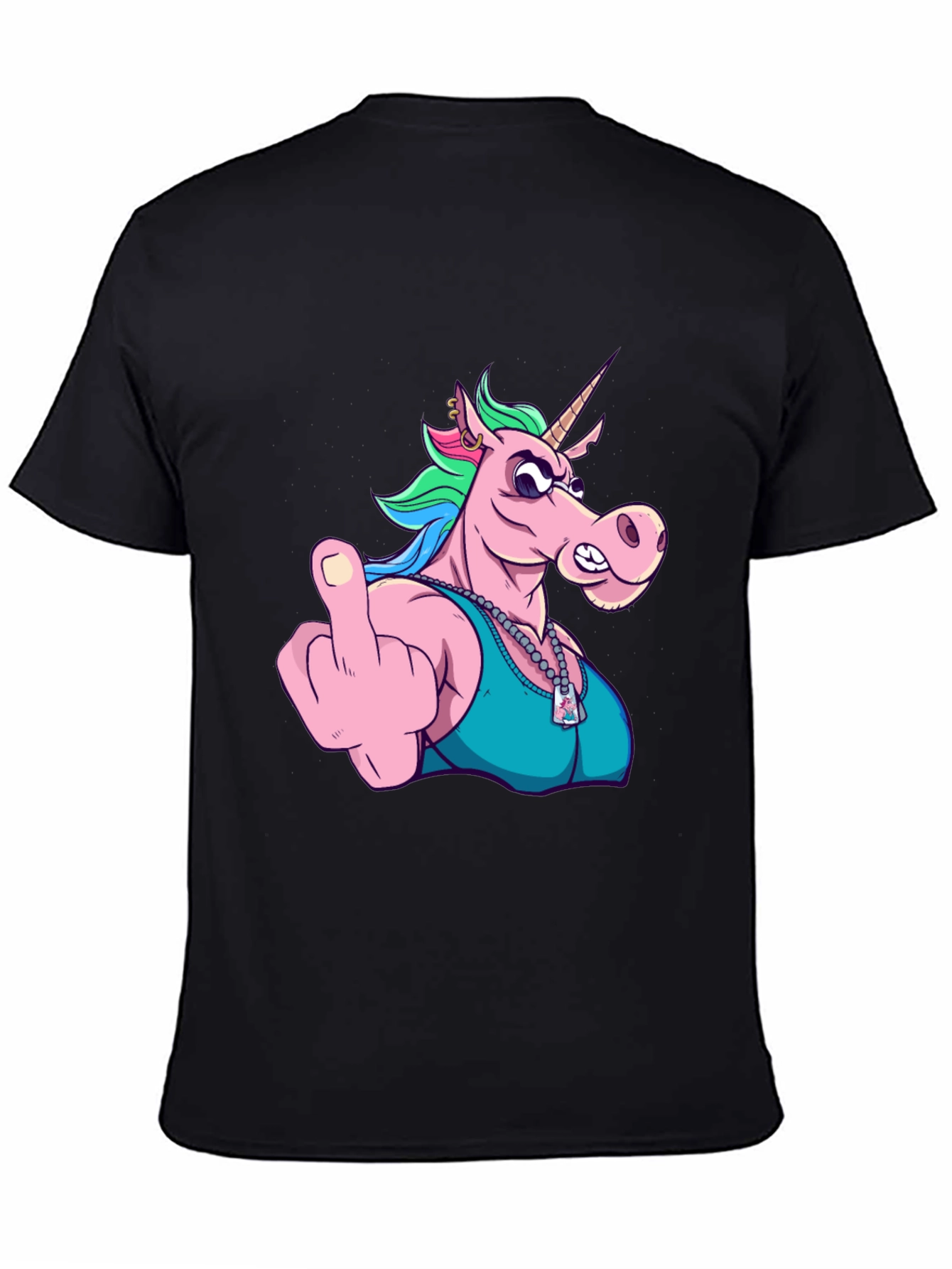 Black Funny Unicorn Middle Finger Graphic Tee view 4