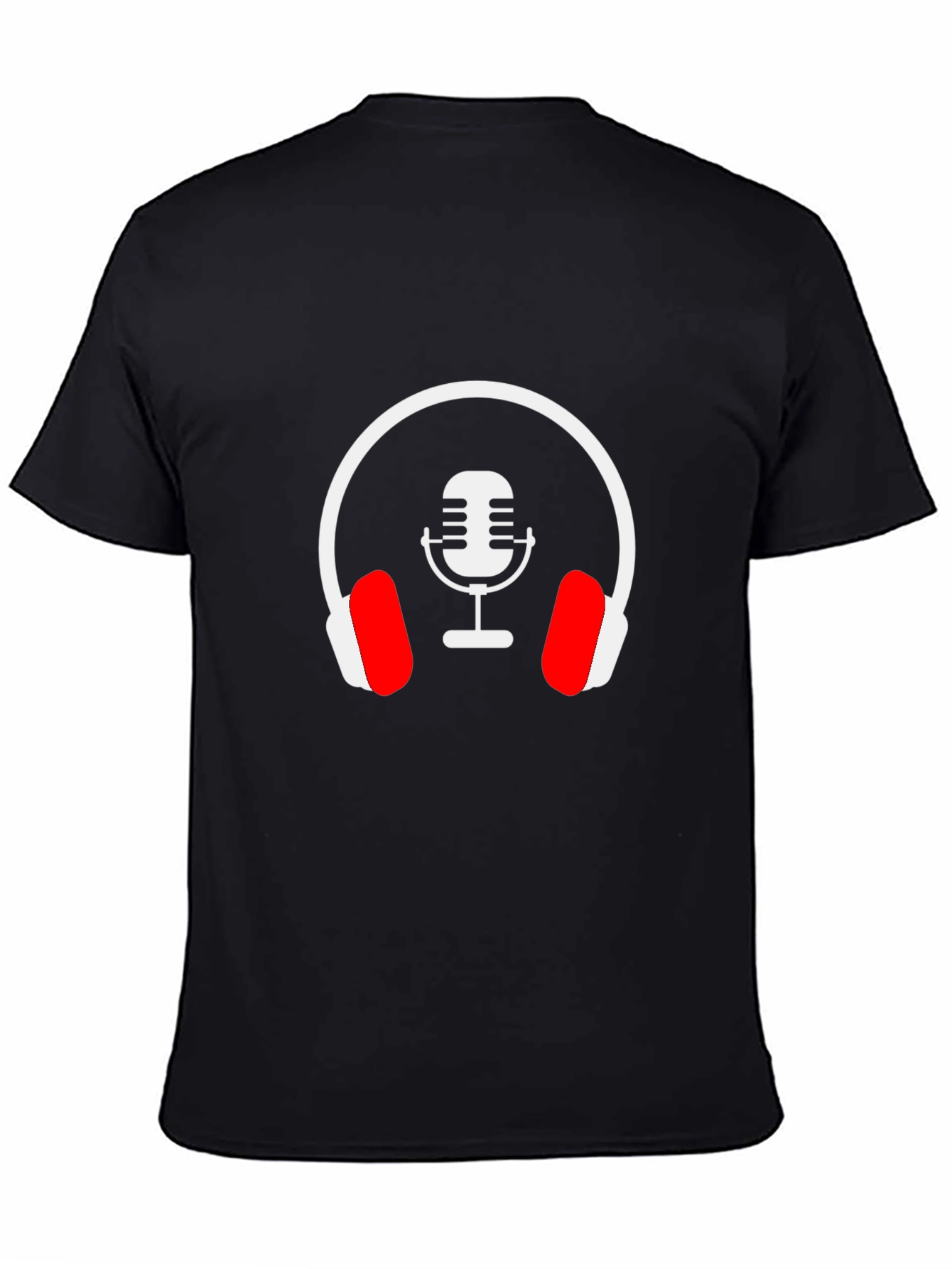Black Podcast Microphone Headphones Graphic Tee view 4