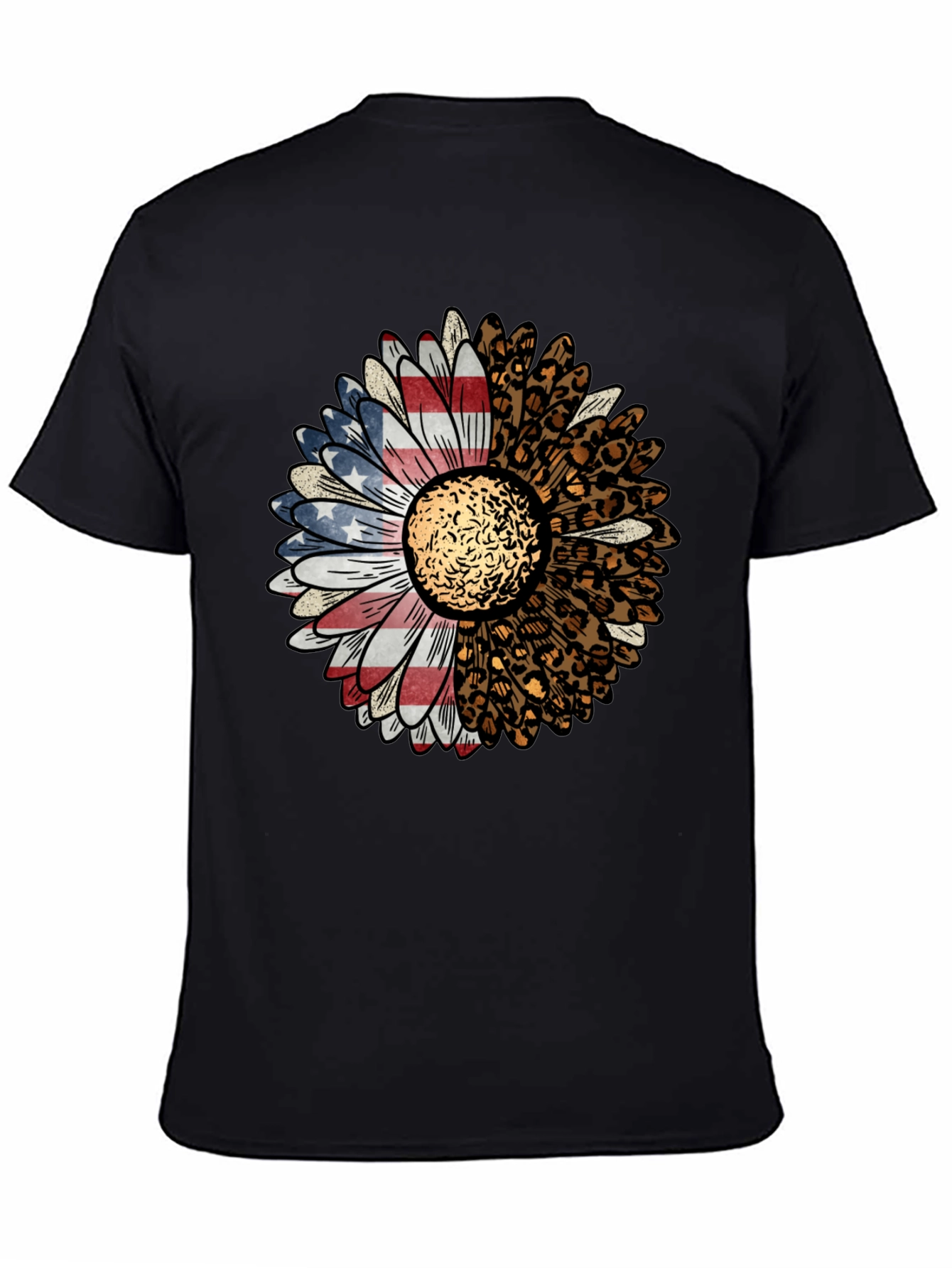 Black American Flag Leopard Sunflower Graphic Tee view 4