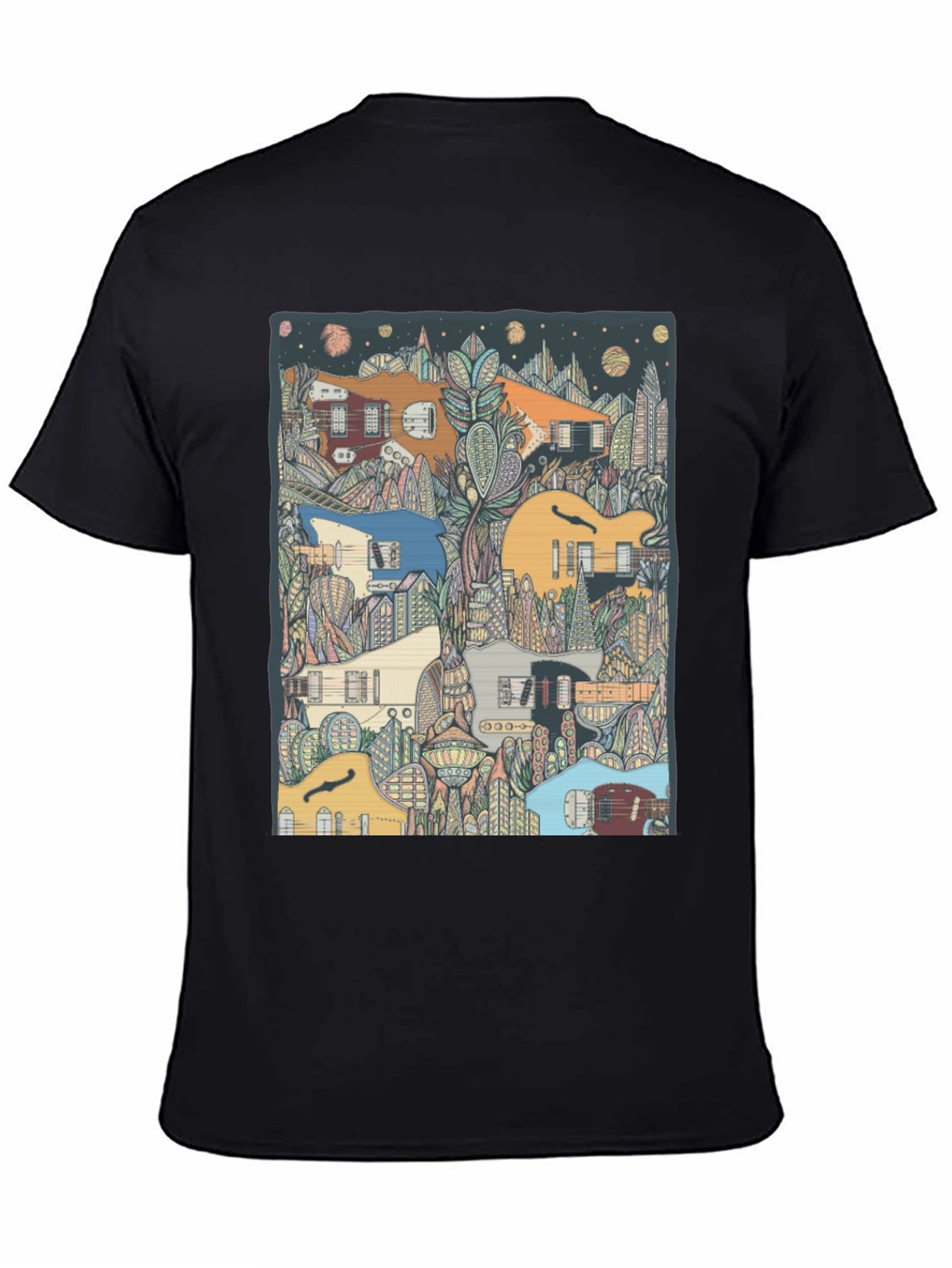 Black Guitar Cityscape T-Shirt - Music Lover Tee view 4