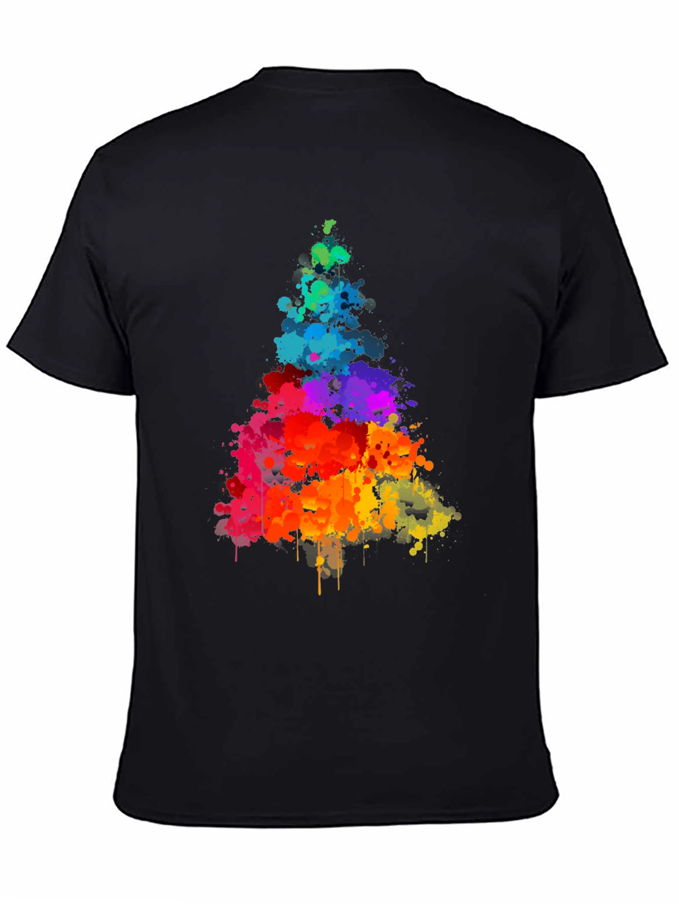 Black Rainbow Splatter Tree Graphic Tee - Black Cotton Shirt view 4