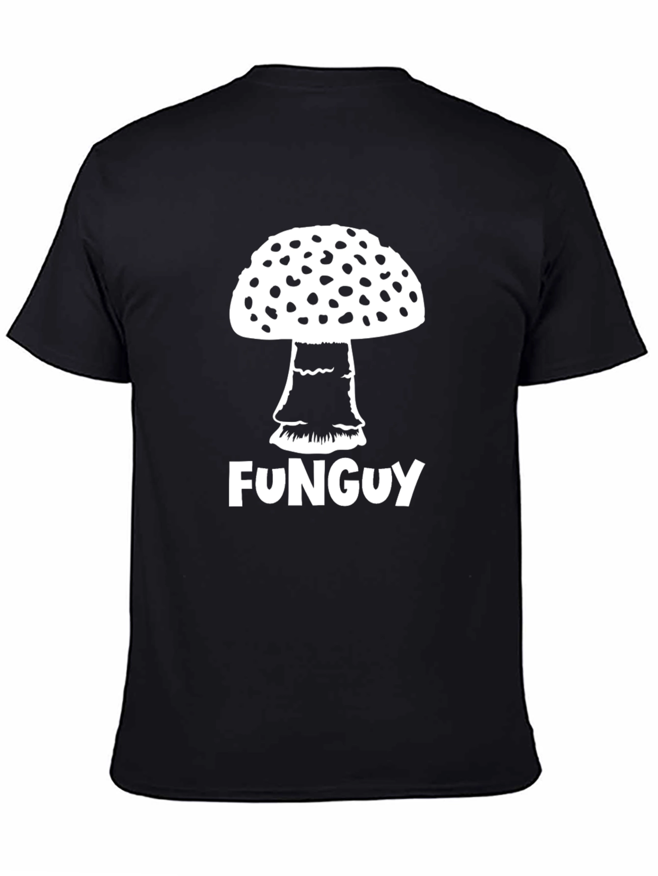 Black Fun Guy T-Shirt - Mushroom Design view 4