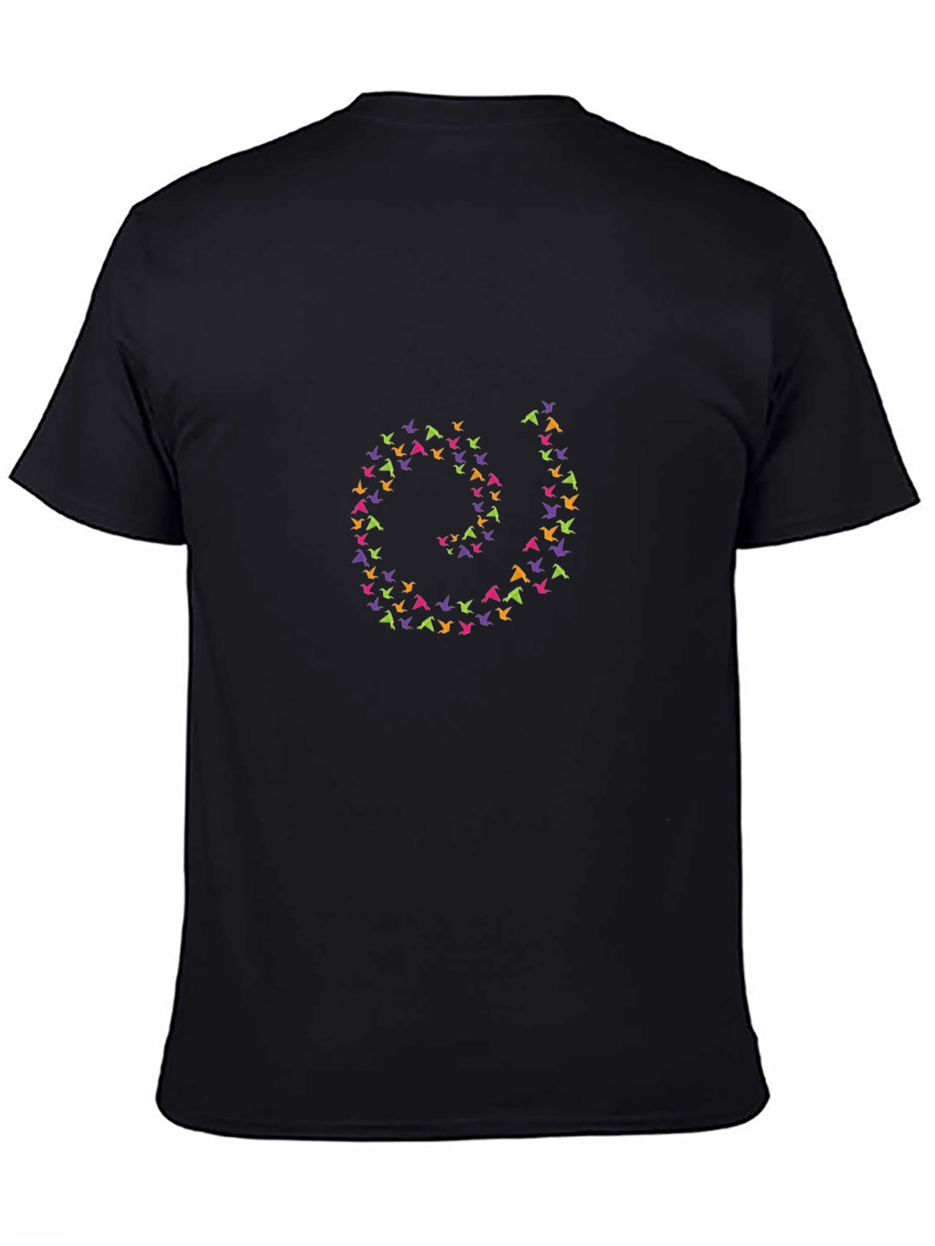 Black Black T-Shirt with Colorful Bird Spiral Design view 4