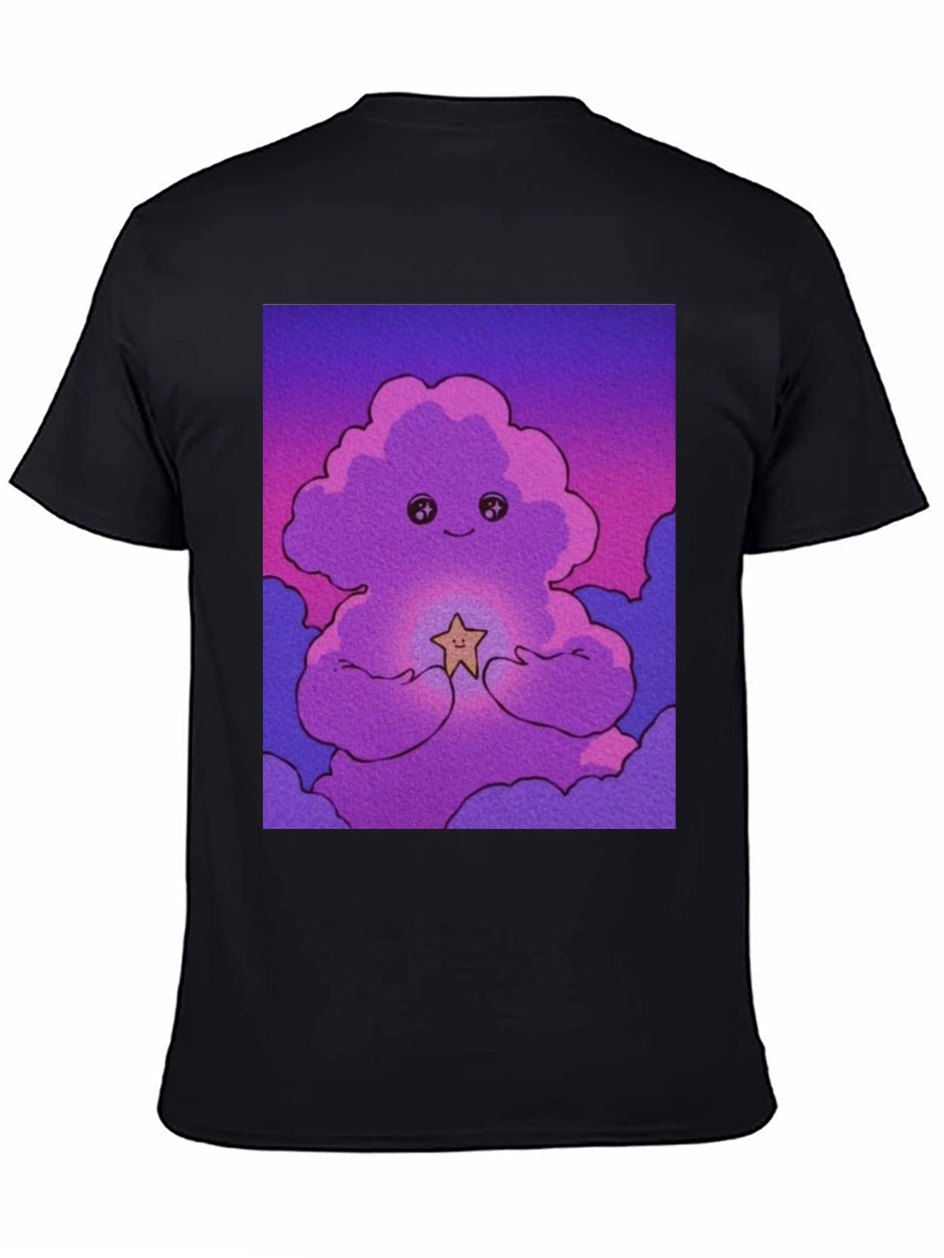Black Cute Cloud Star Black T-Shirt view 4