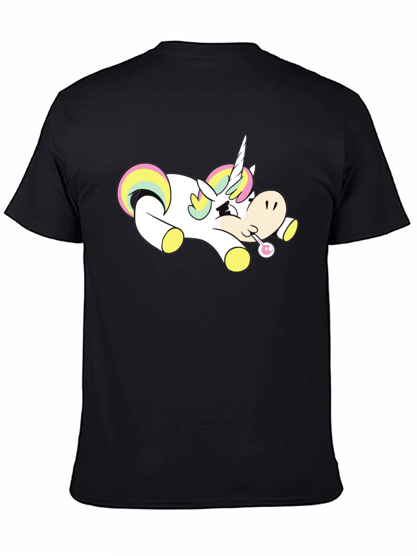 Black Unicorn Cartoon Black T-Shirt view 4