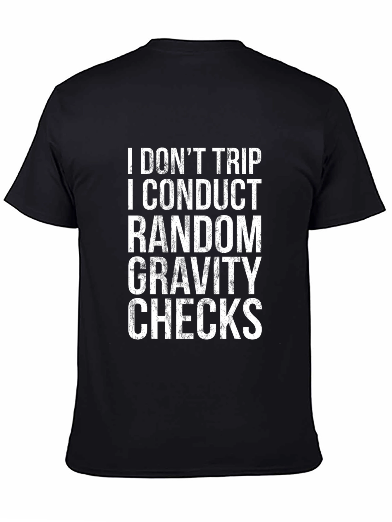 Black Funny Gravity Checks Black Graphic Tee view 4