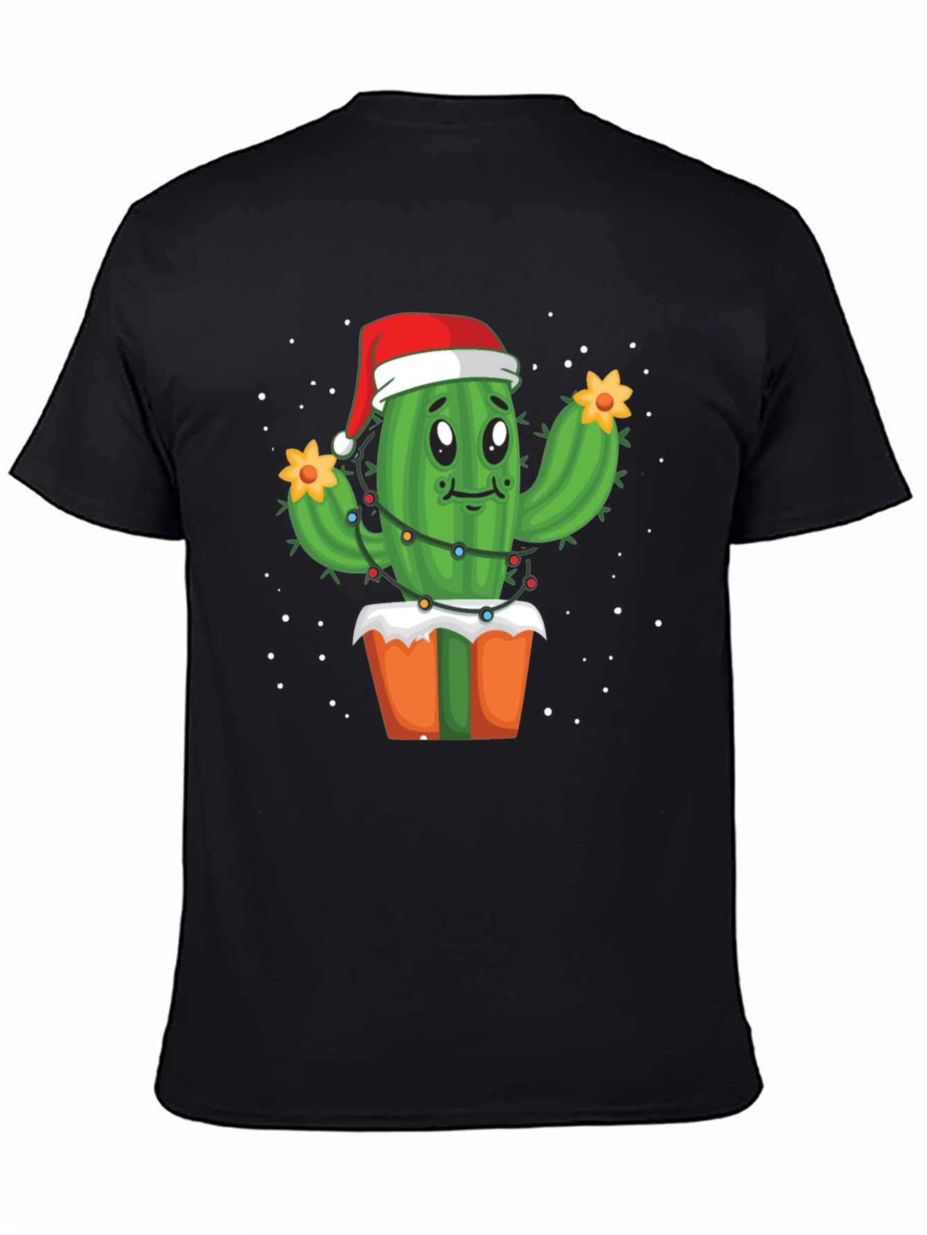 Black Festive Cactus Christmas T-Shirt view 4
