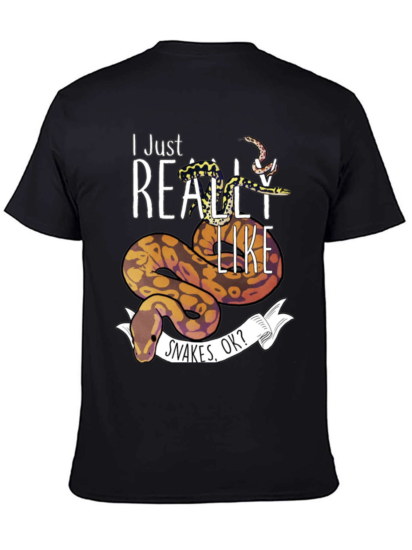 Black I Just Really Like Snakes OK? T-Shirt view 4