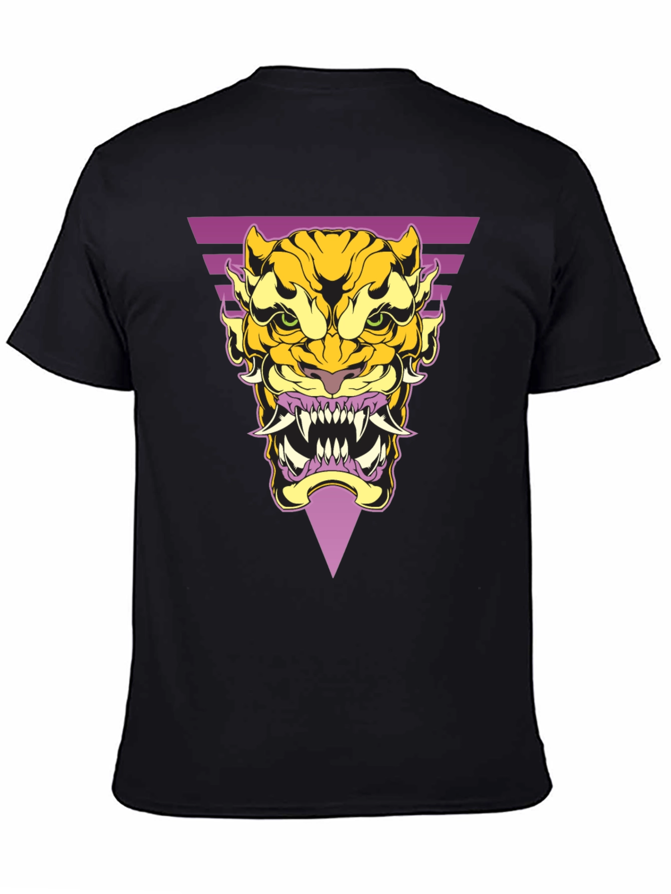 Black Geometric Tiger Graphic Tee - Black Cotton T-Shirt view 4