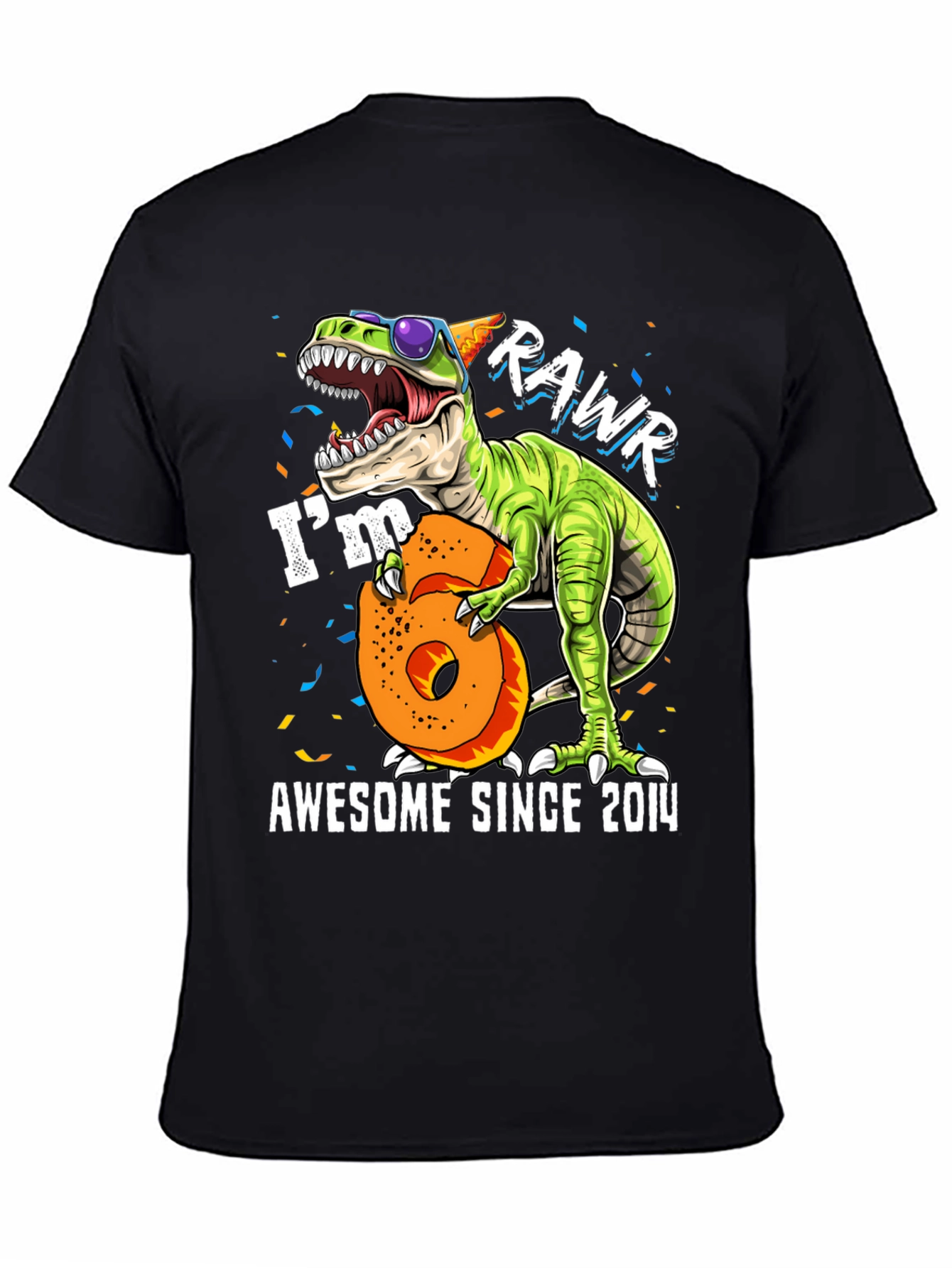 Black Rawr I'm 6 Awesome Since 2014 T-Shirt view 4