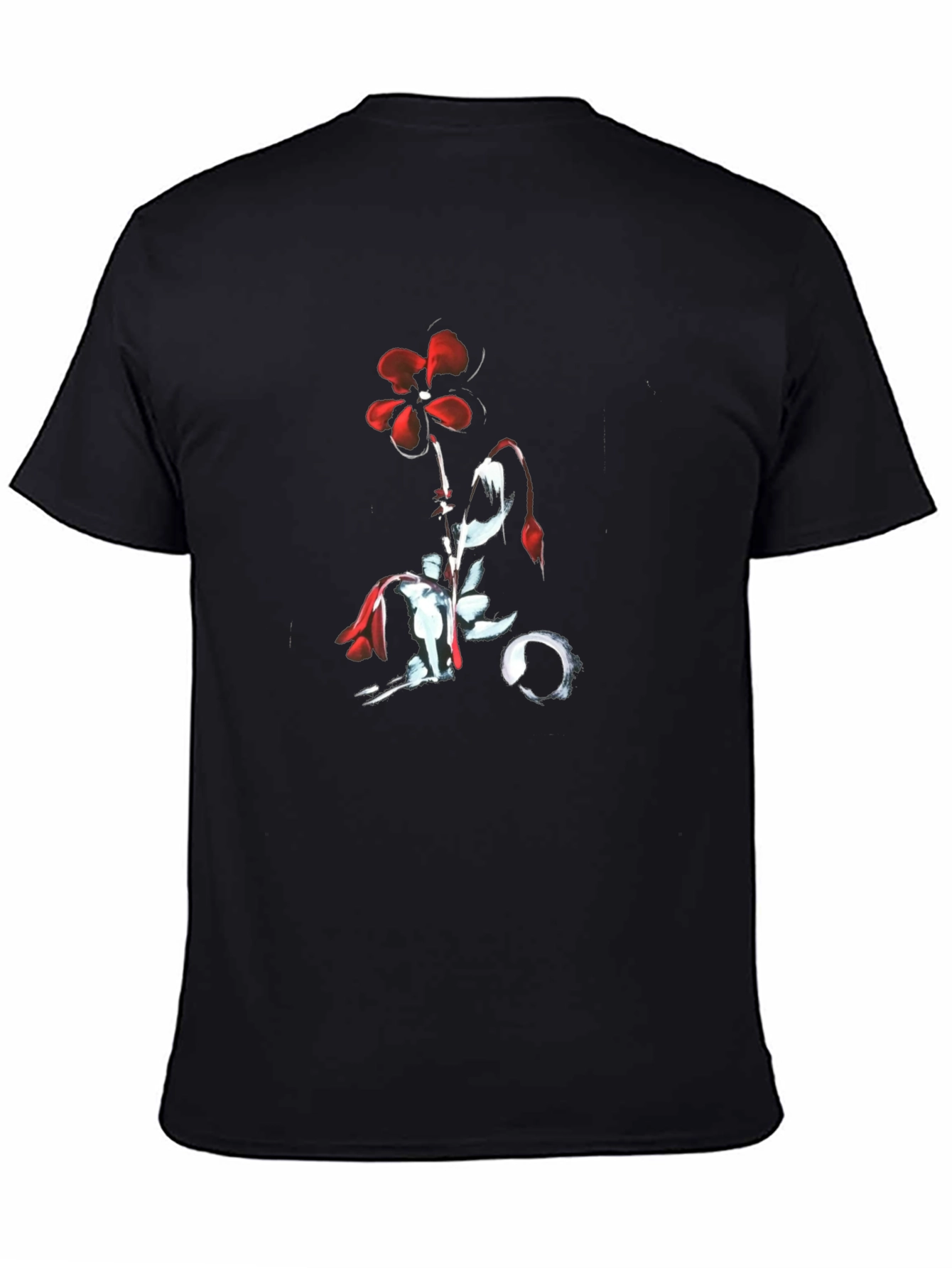 Black Red Flower Black T-Shirt view 4