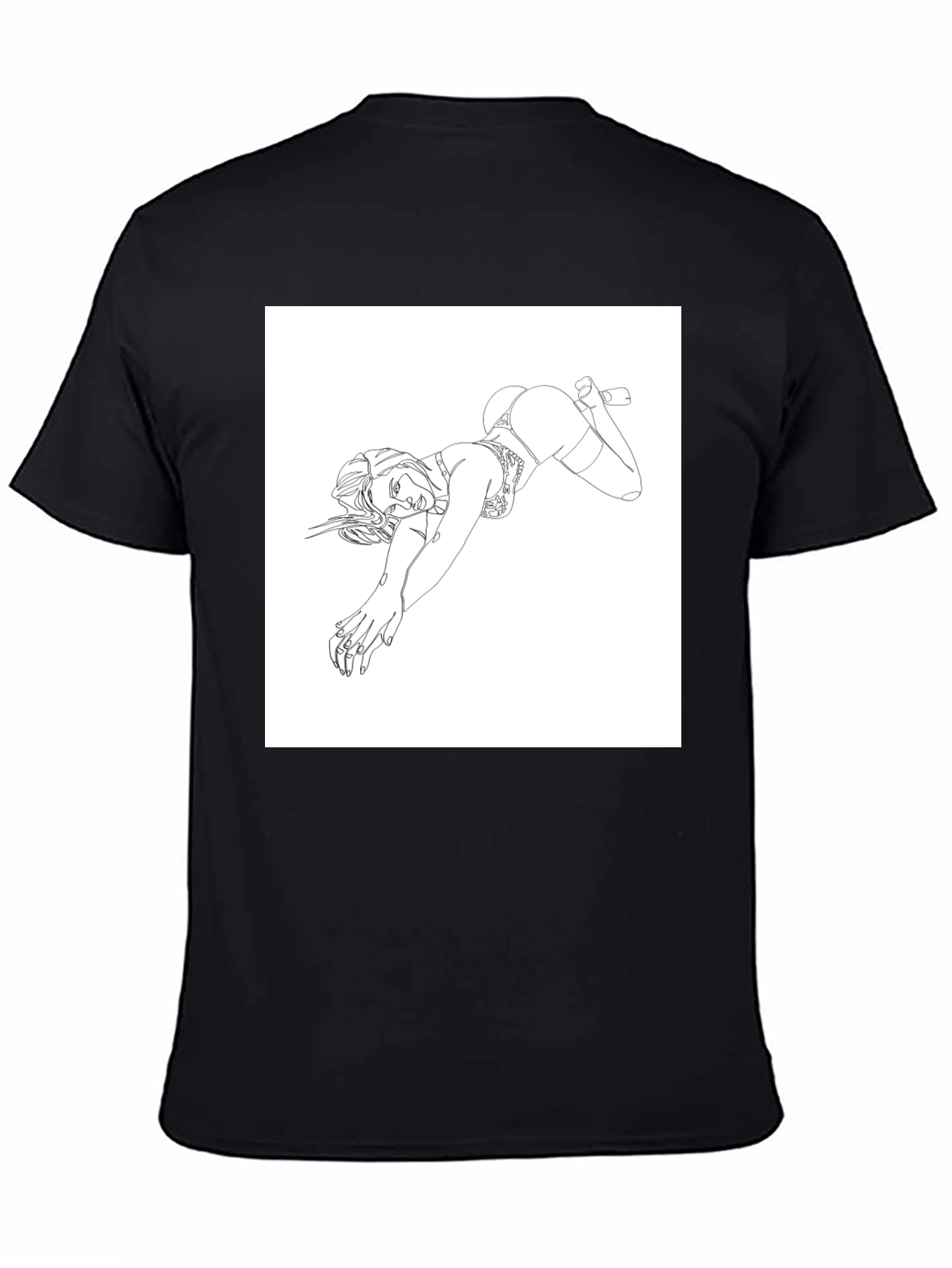 Black Line Art Graphic Tee - Black view 4