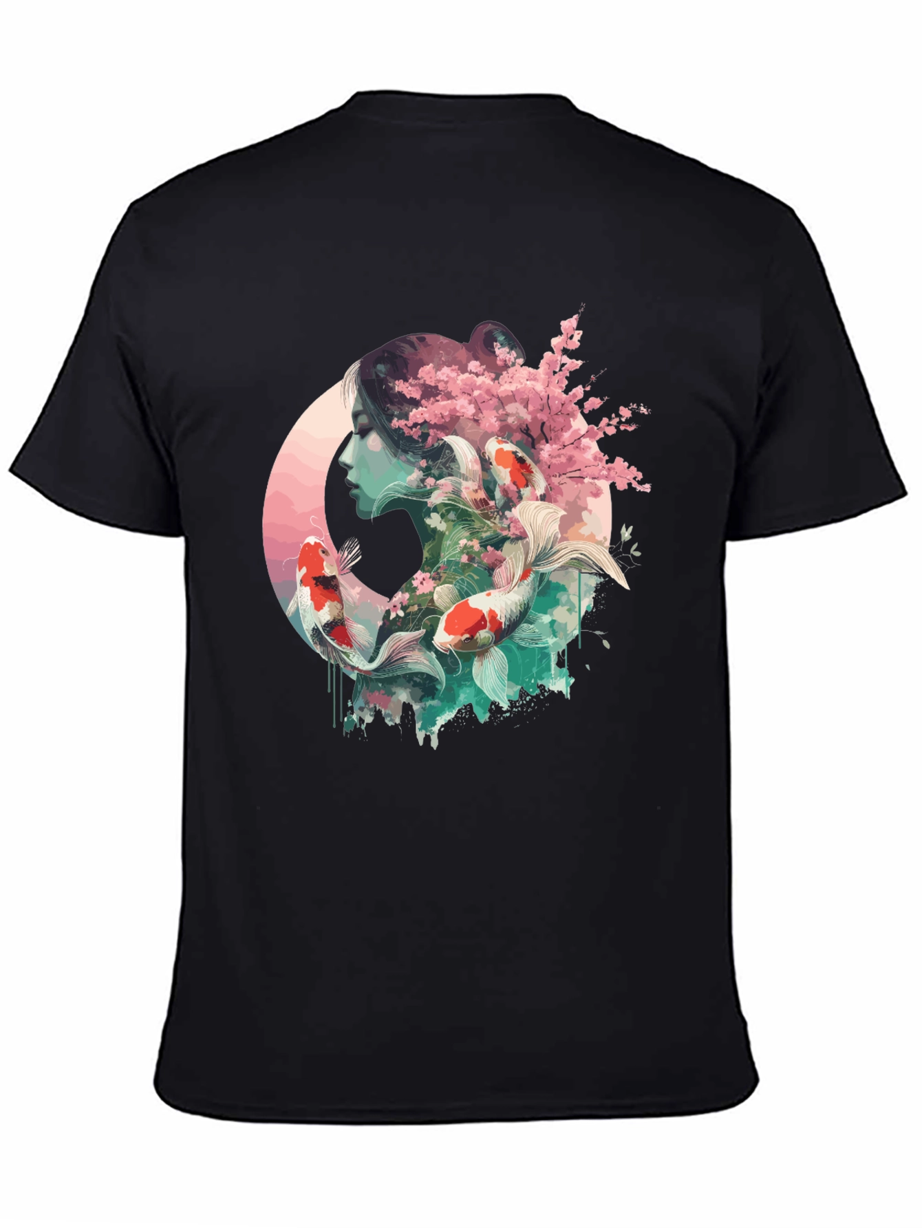 Black Koi Fish & Cherry Blossom Graphic Tee view 4