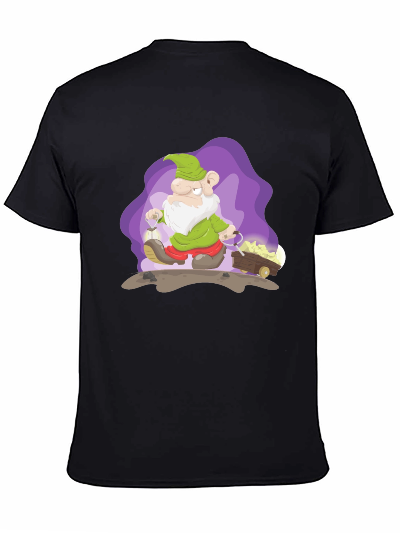 Black Cartoon Mine Dwarf Black T-Shirt view 4