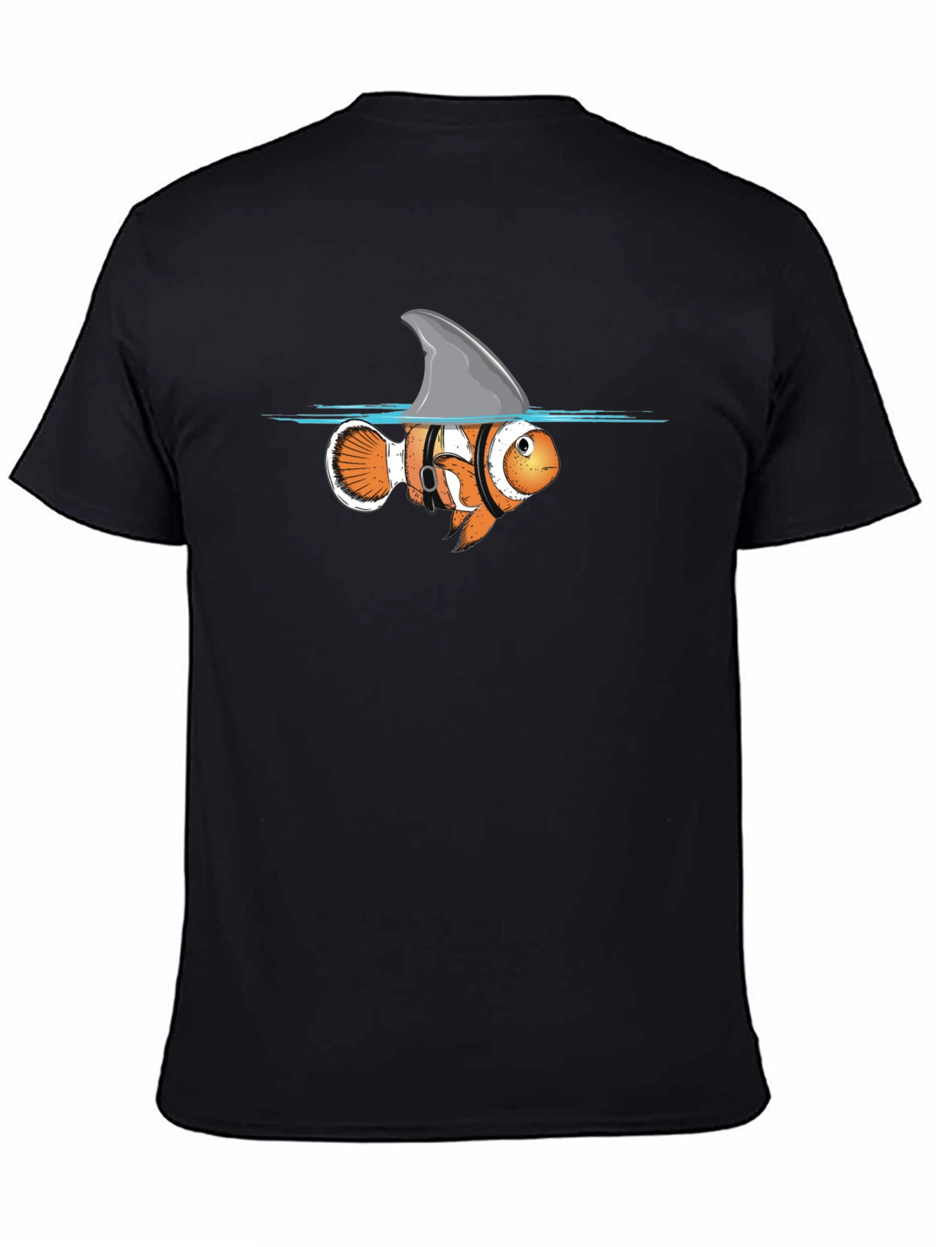 Black Funny Clownfish Shark Fin Graphic T-Shirt view 4