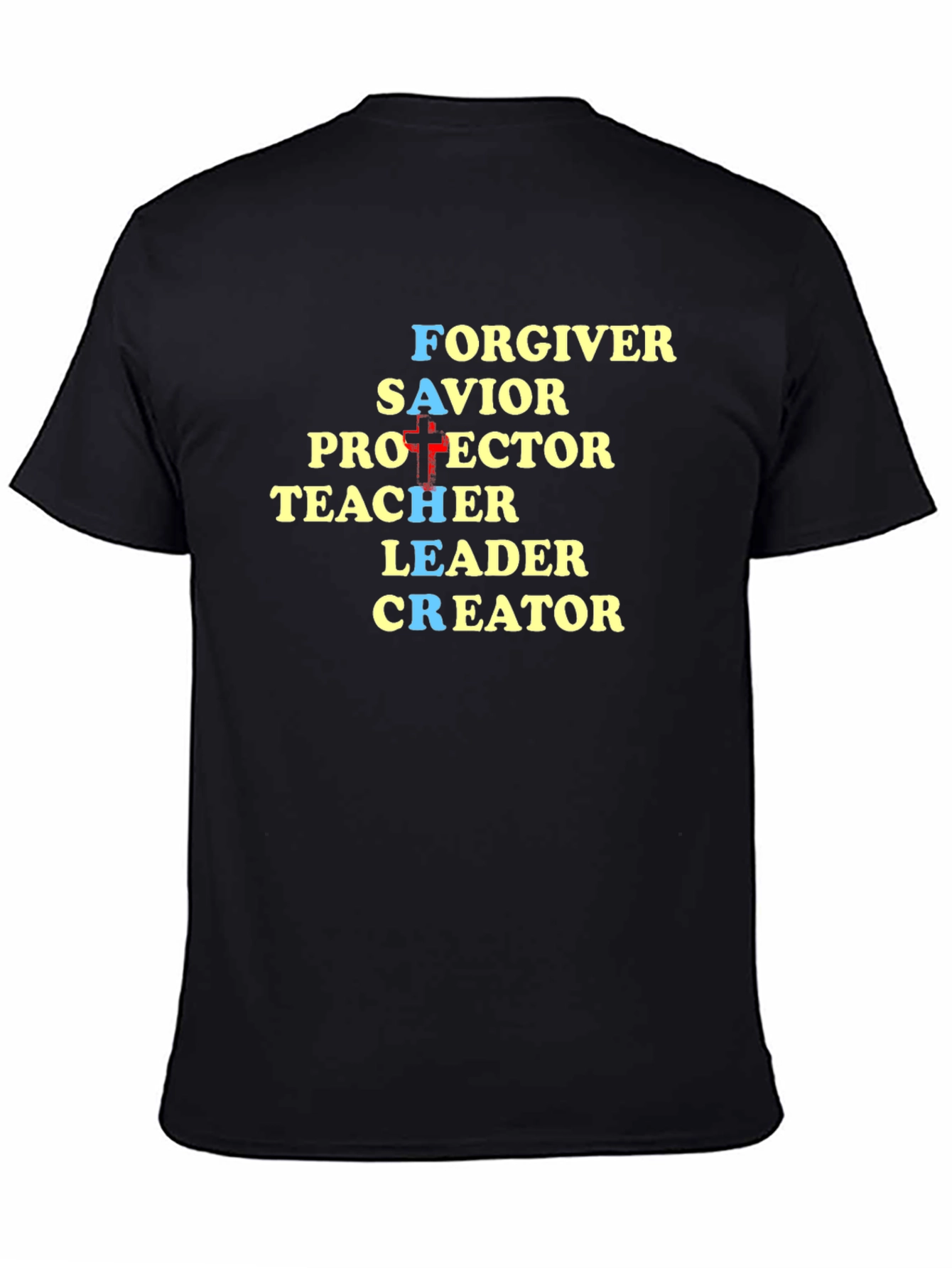 Black Faith-Inspired Graphic Tee - God Is Forgiver Savior Protector view 4