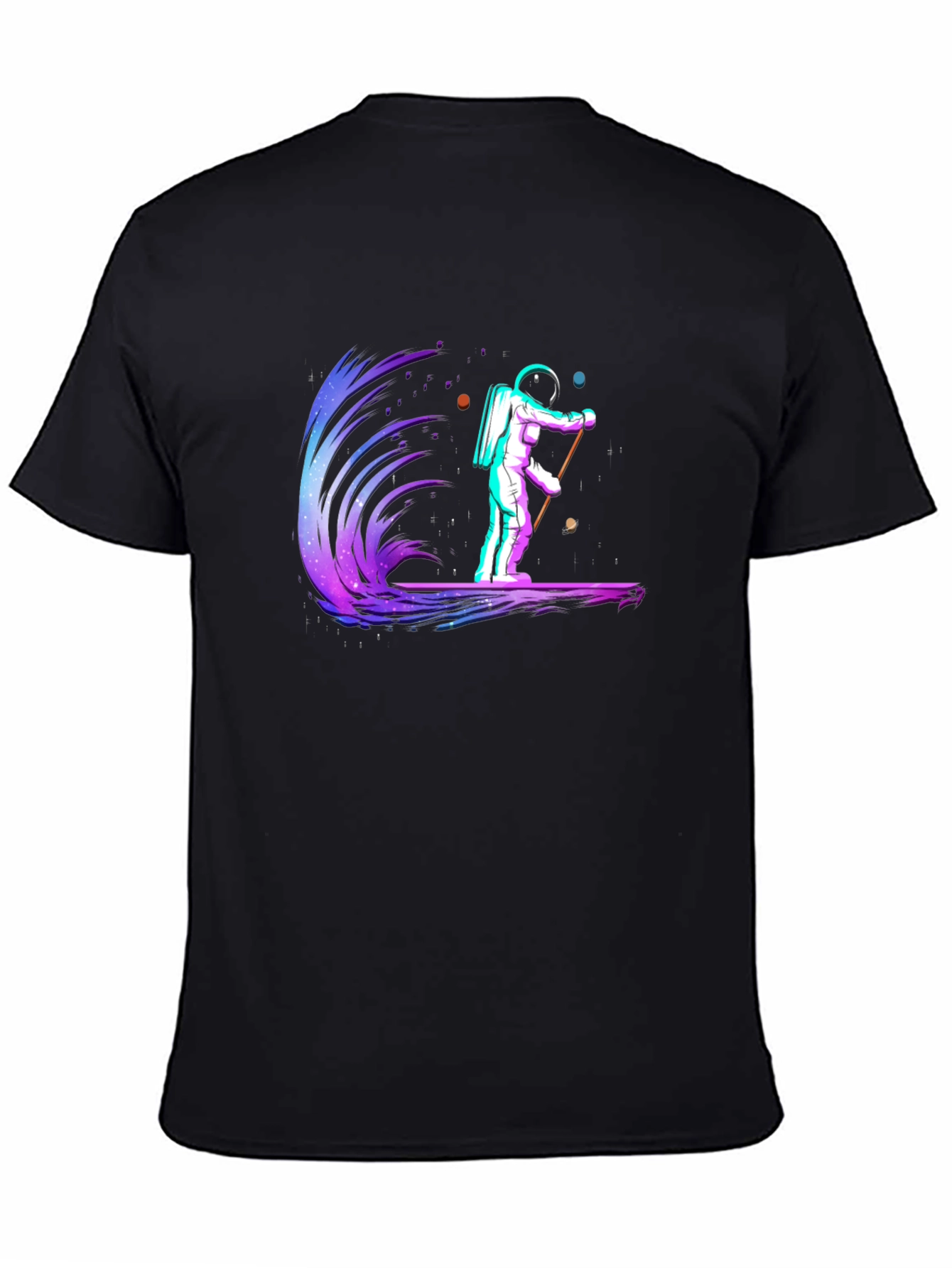 Black Astronaut Surfing Graphic Tee view 4
