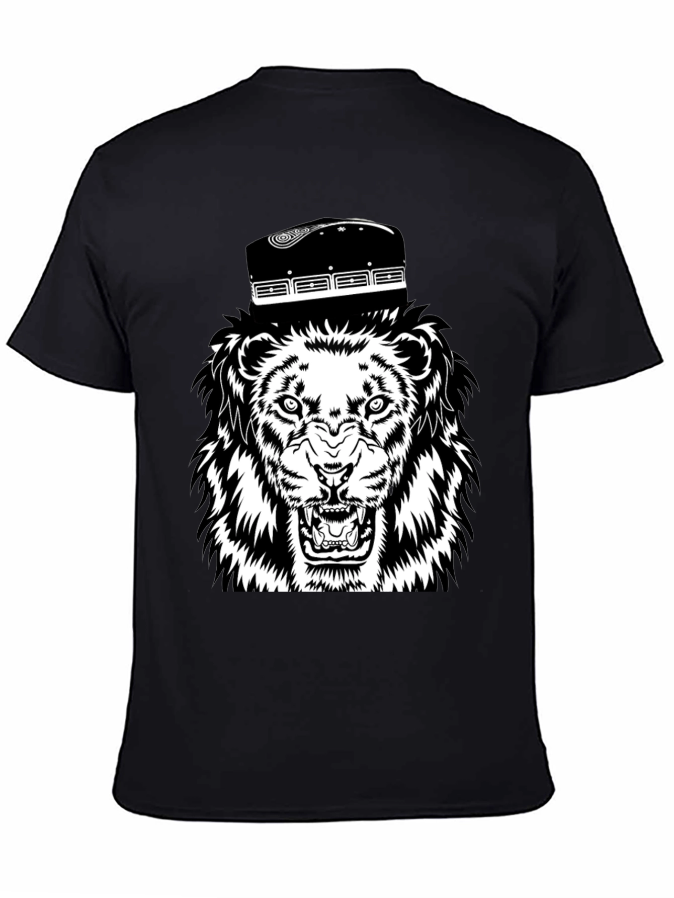 Black Lion with Fez Black T-Shirt view 4