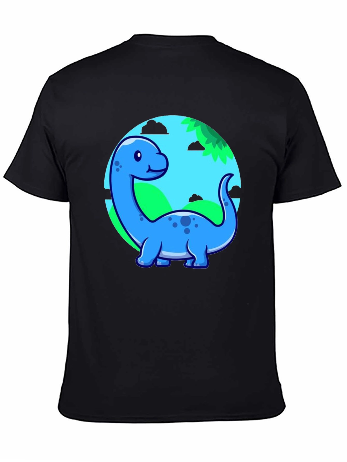 Black Cute Blue Cartoon Dinosaur T-Shirt view 4