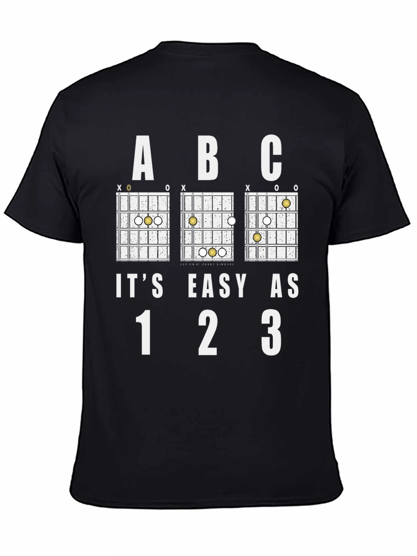 Black It's Easy as ABC 123 Guitar Chord T-Shirt view 4