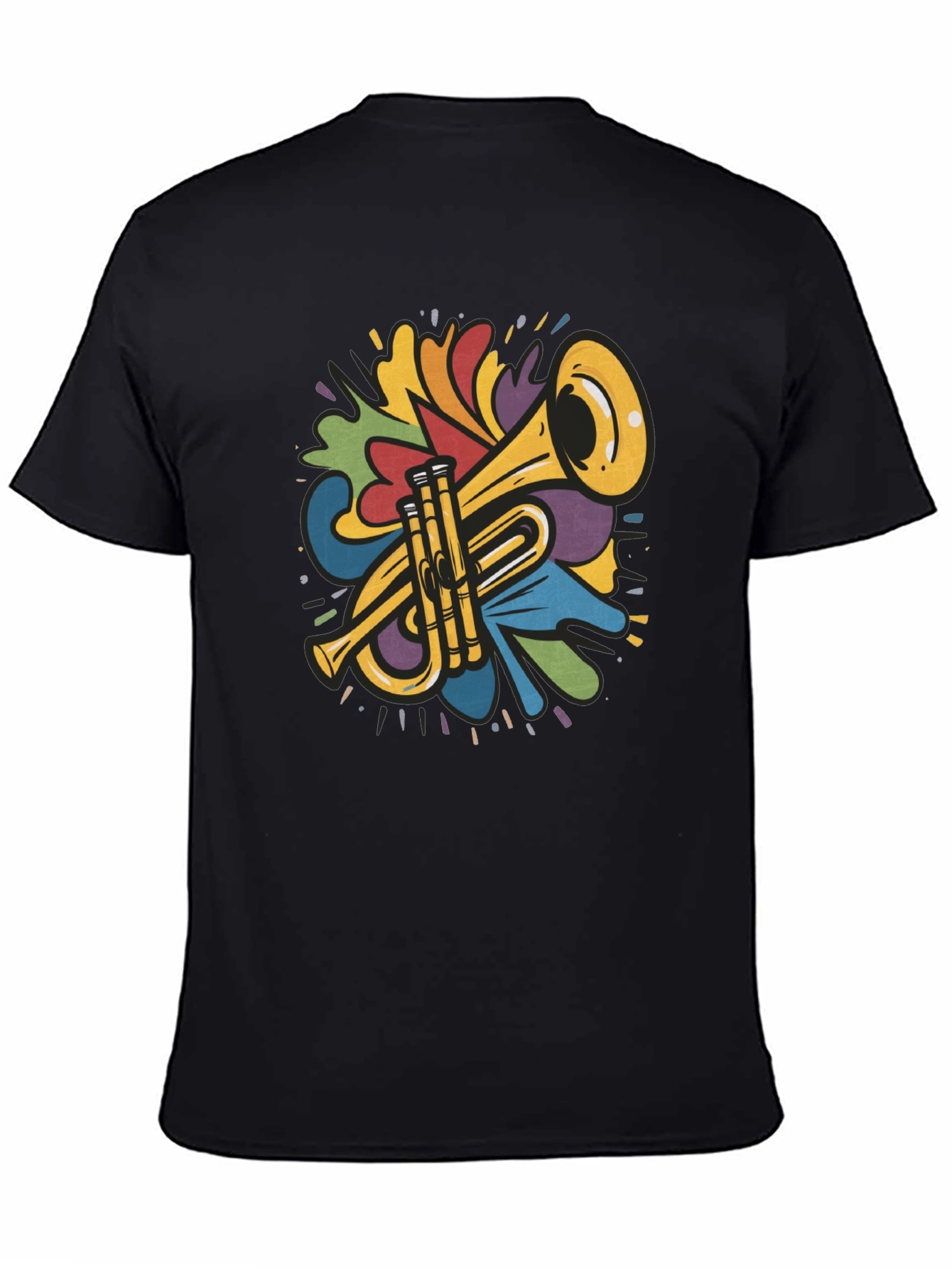 Black Colorful Trumpet Design Black T-Shirt view 4