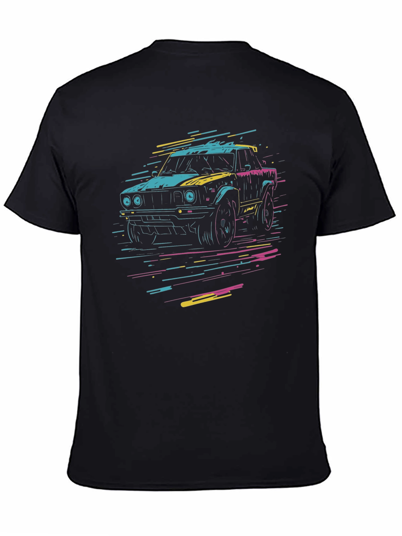 Black Retro Car Graphic Tee - Black Cotton T-Shirt view 4