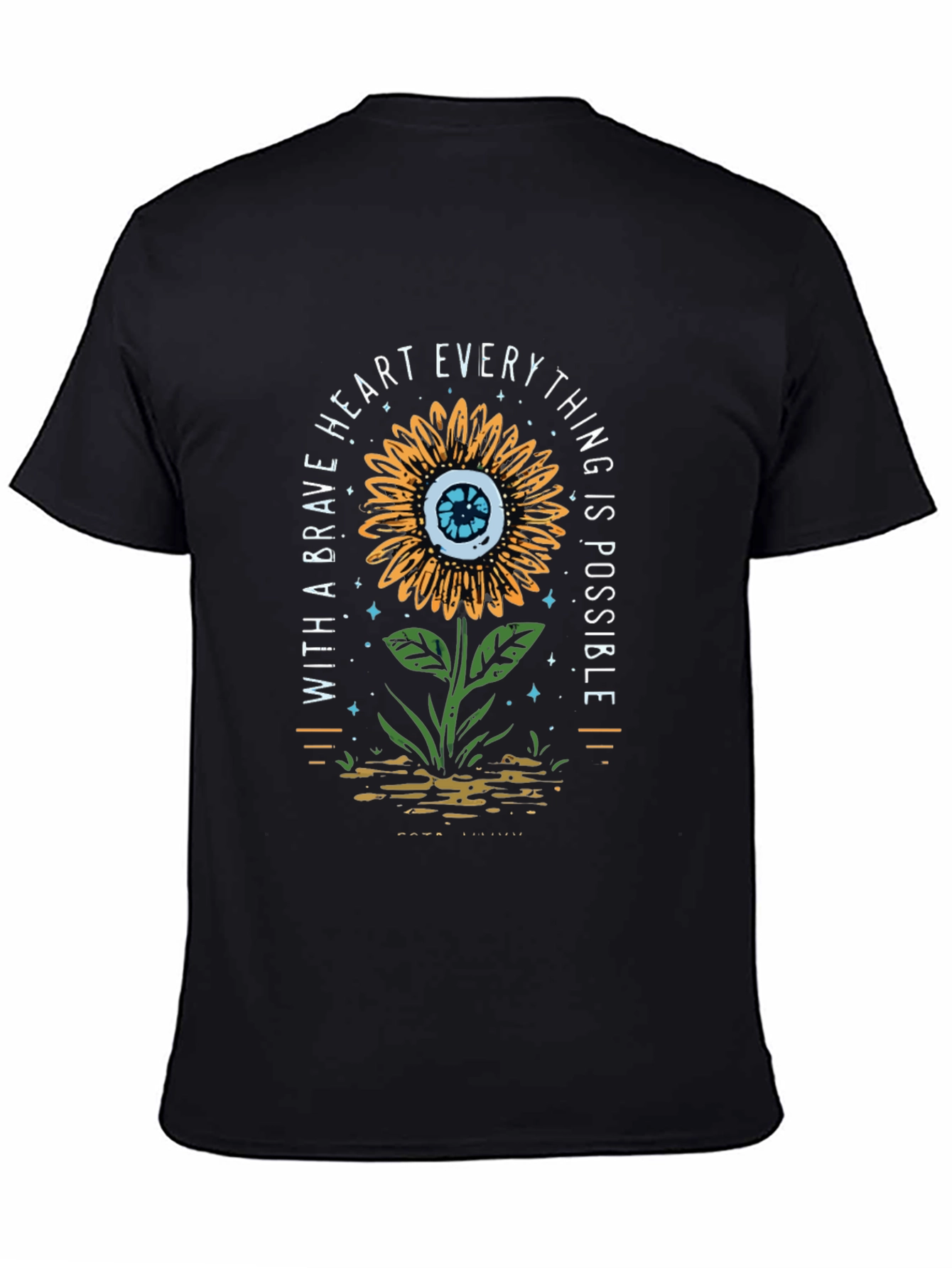 Black Brave Heart Sunflower Graphic Print T-Shirt view 4