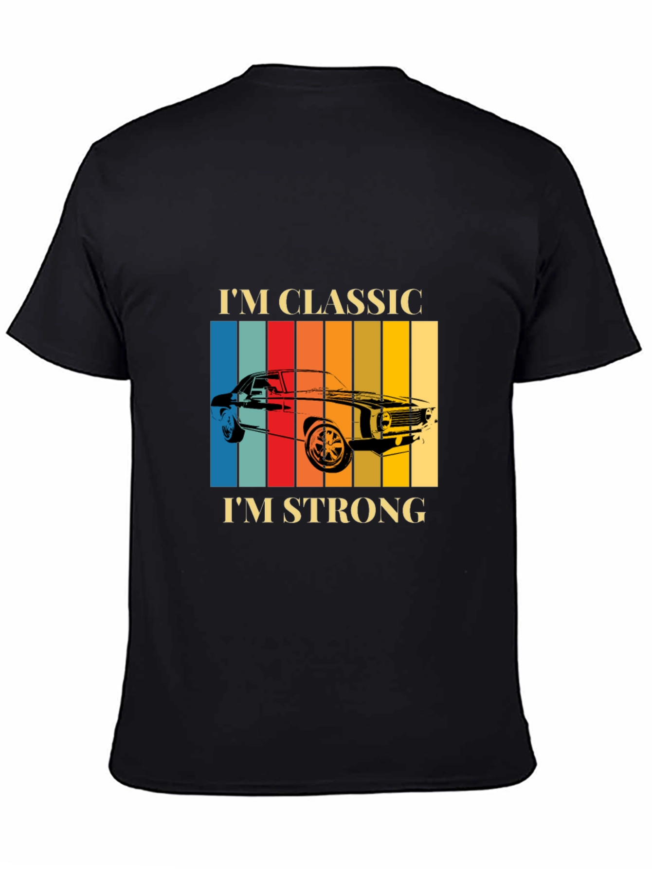 Black Classic Car T-Shirt - Retro Stripes & Bold Statement view 4