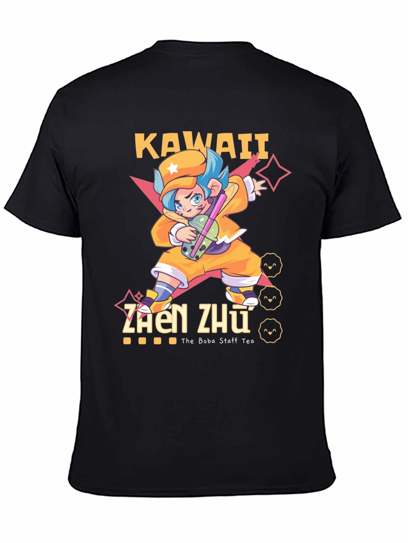 Black Kawaii Zhen Zhu Boba Tea T-Shirt view 4