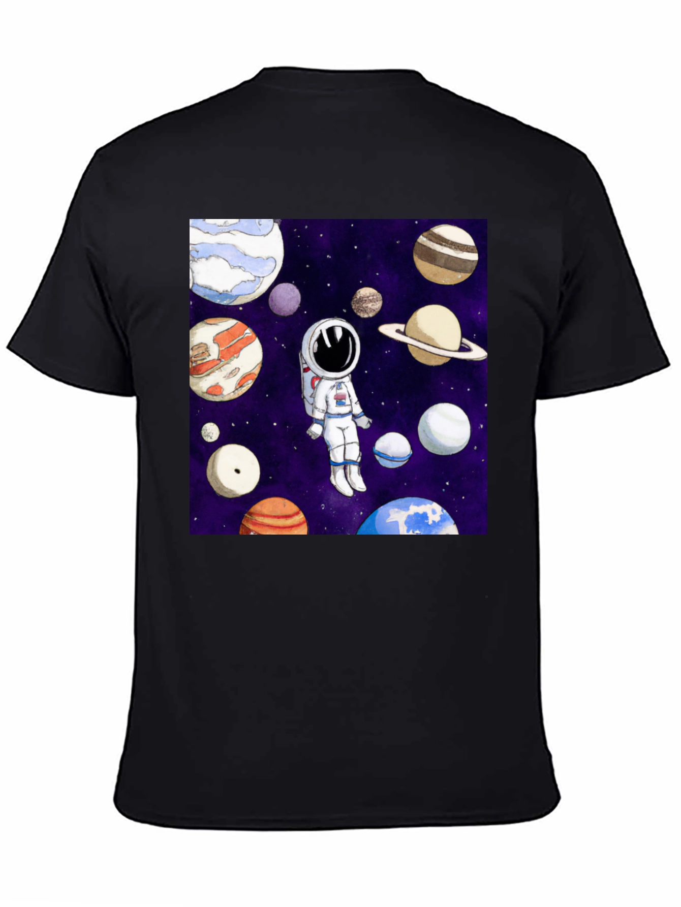 Black Astronaut & Planet Graphic T-Shirt - Space Adventure view 4