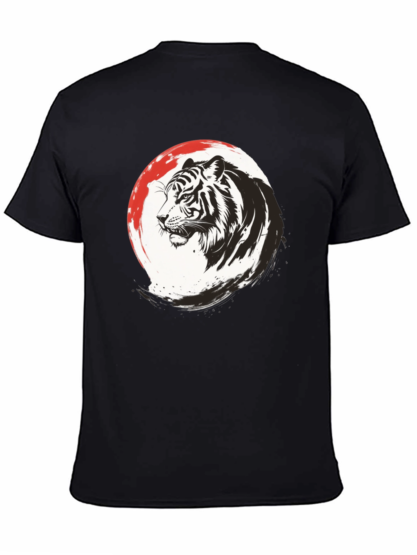 Black Tiger Graphic Print Men's Black T-Shirt view 4