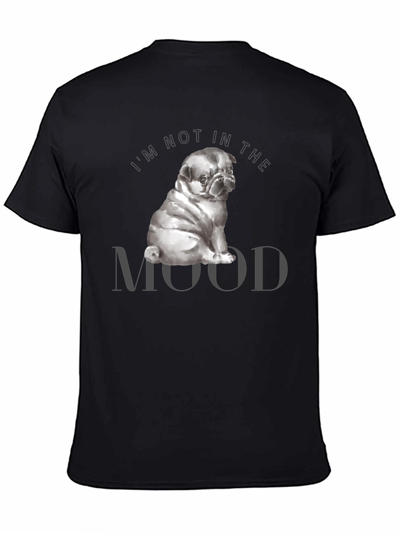 Black Pug Mood Graphic Tee - Men's Short Sleeve Black T-Shirt view 4