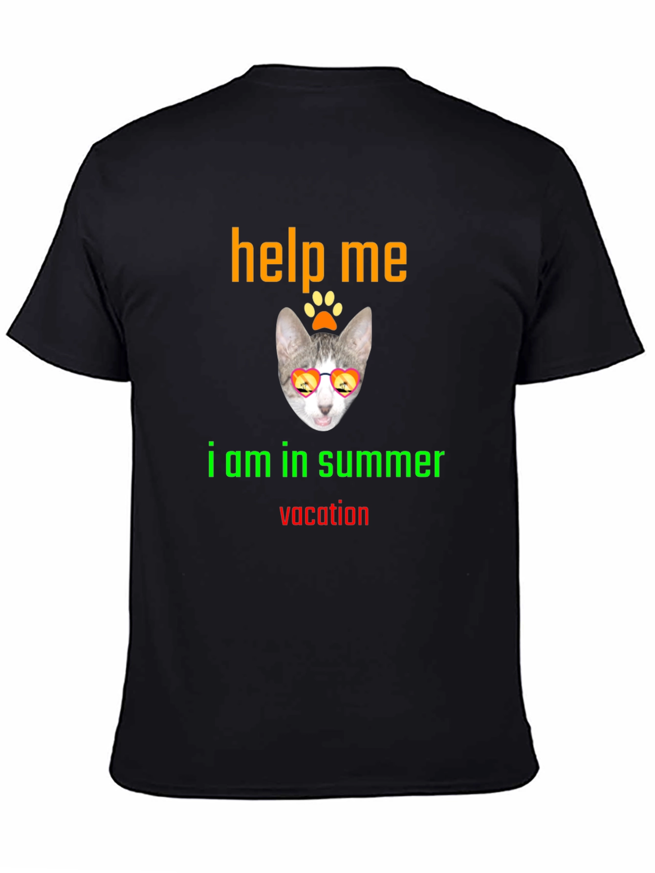 Black Help Me Summer Vacation Tee - Cat Sunglasses T-Shirt view 4
