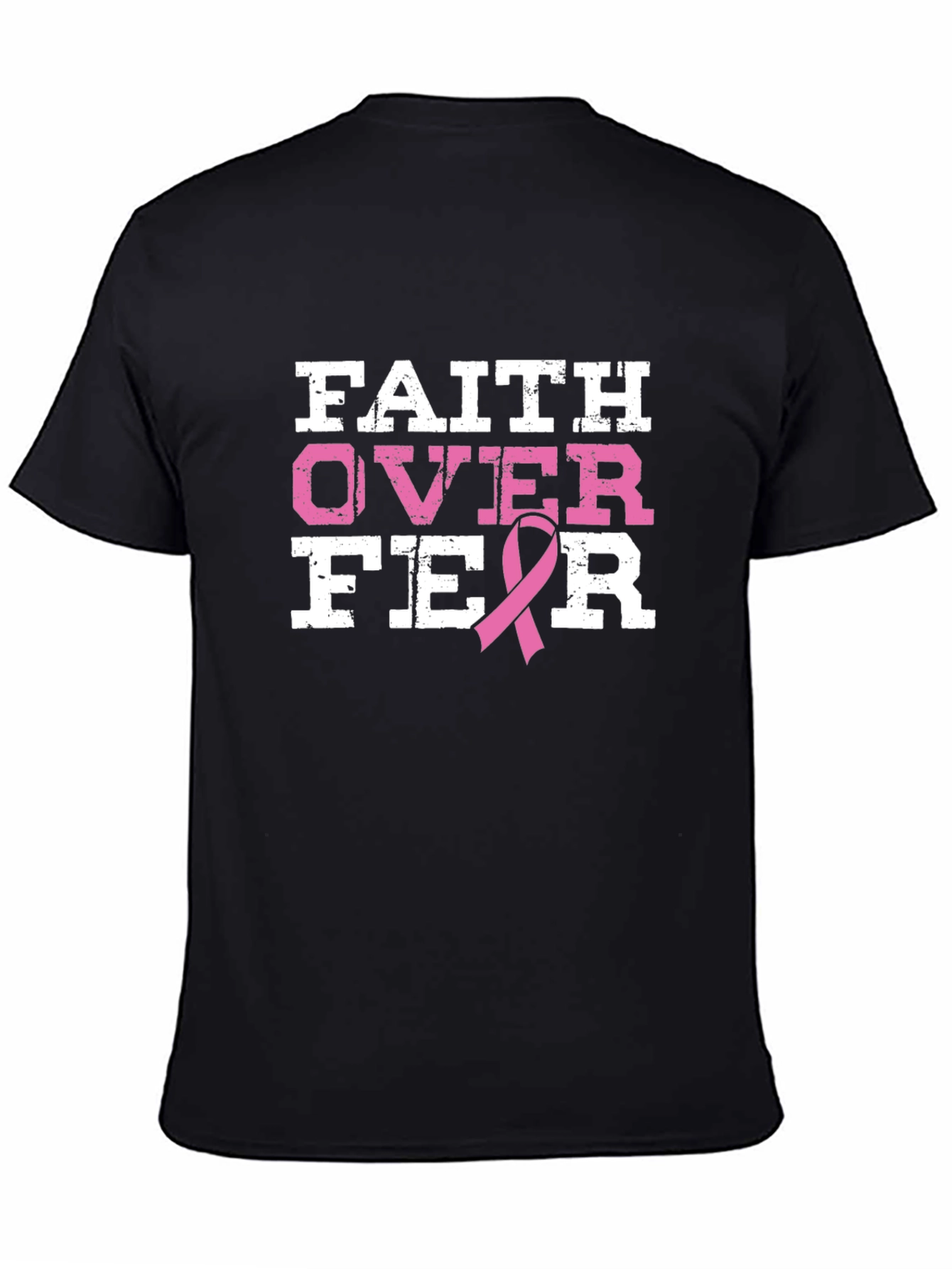 Black Faith Over Fear Breast Cancer Awareness T-Shirt view 4