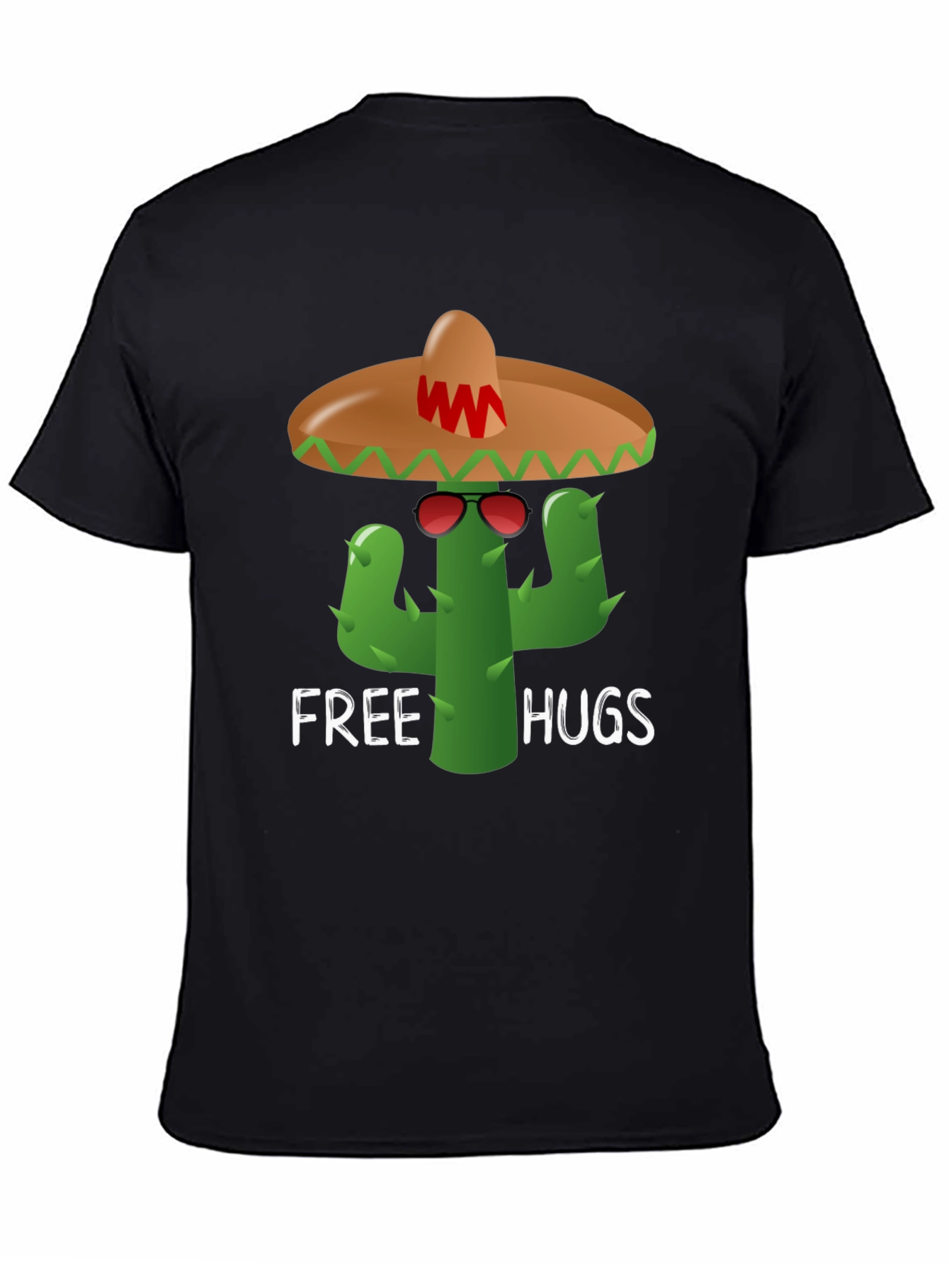 Black Free Hugs Cactus Tee - Fun Graphic T-Shirt view 4