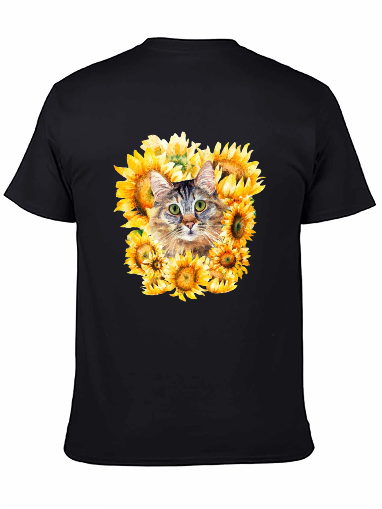 Black Cat Sunflower Graphic Tee - Men's Black T-Shirt view 4