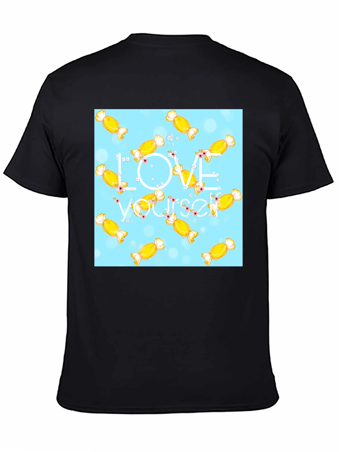 Black Love Yourself Candy Pattern Black T-Shirt view 4