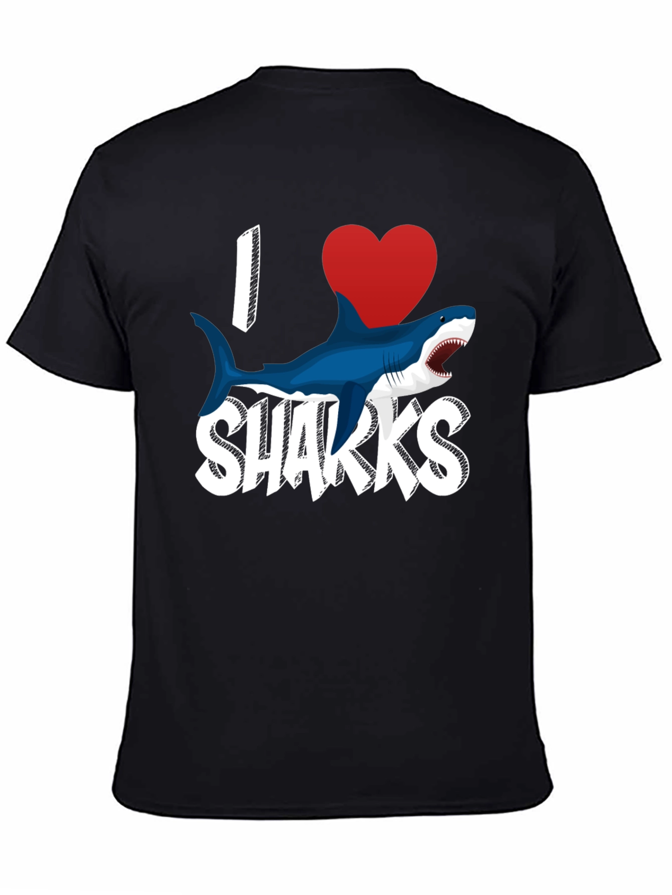 Black I Love Sharks T-Shirt - Black Cotton Blend view 4