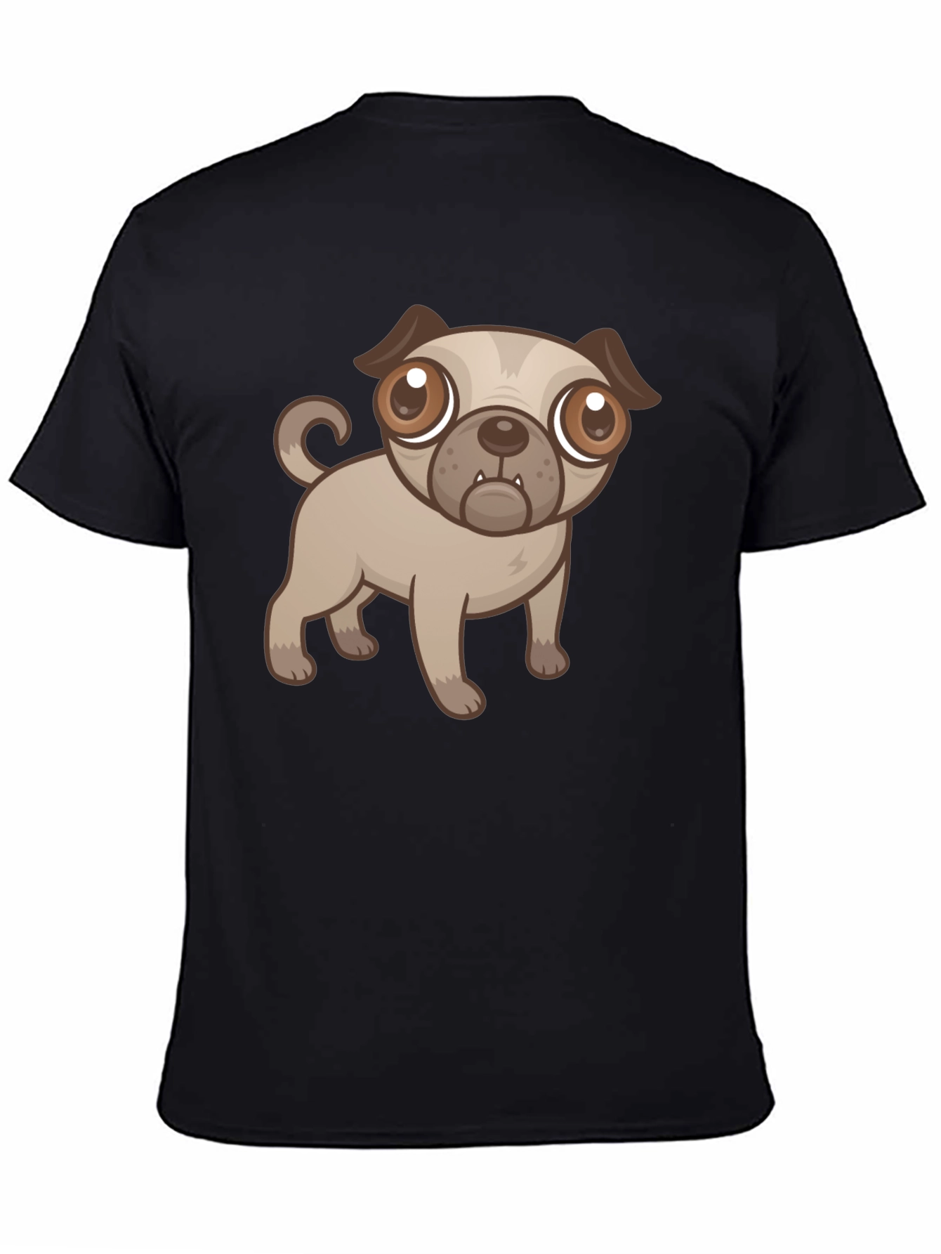 Black Cute Cartoon Pug Dog Black T-Shirt view 4