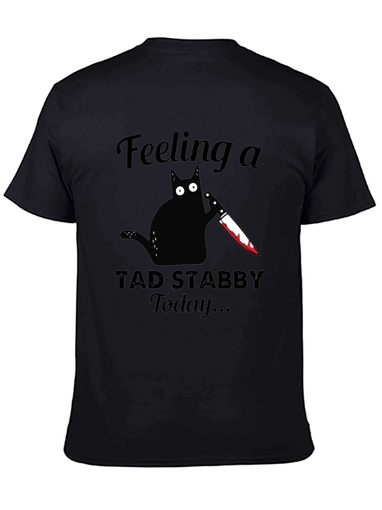 Black Feeling Stabby Cat Graphic Tee - Black Cotton T-Shirt view 4