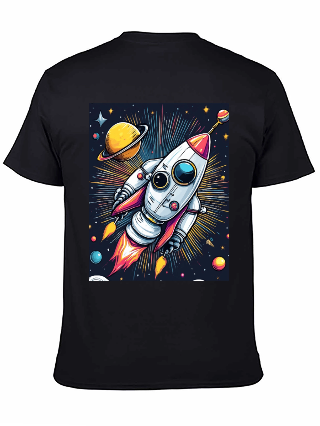 Black Space Rocket T-Shirt - Cosmic Graphic Tee view 4