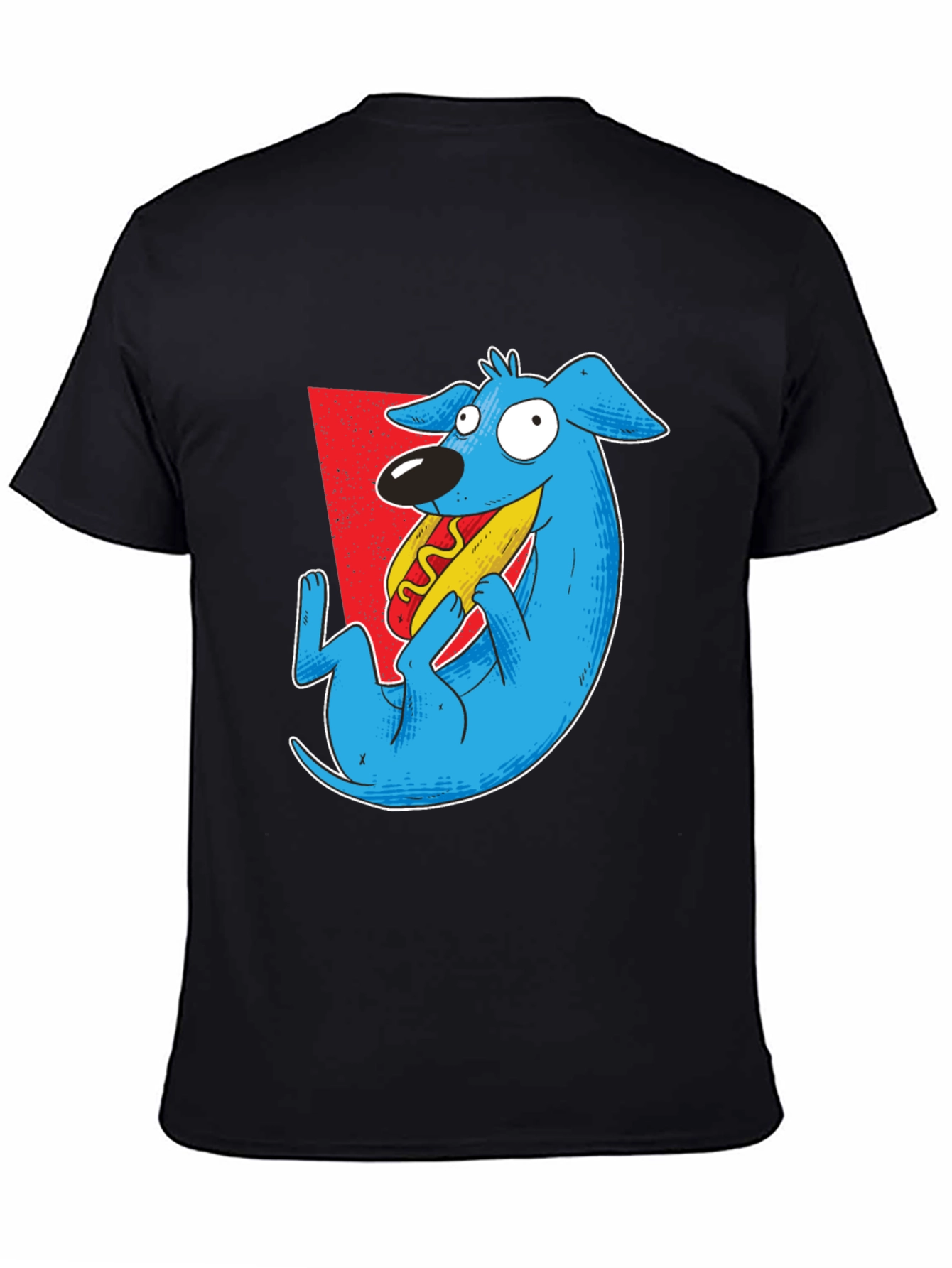 Black Cartoon Dog Eating Hotdog Graphic Tee - Black view 4