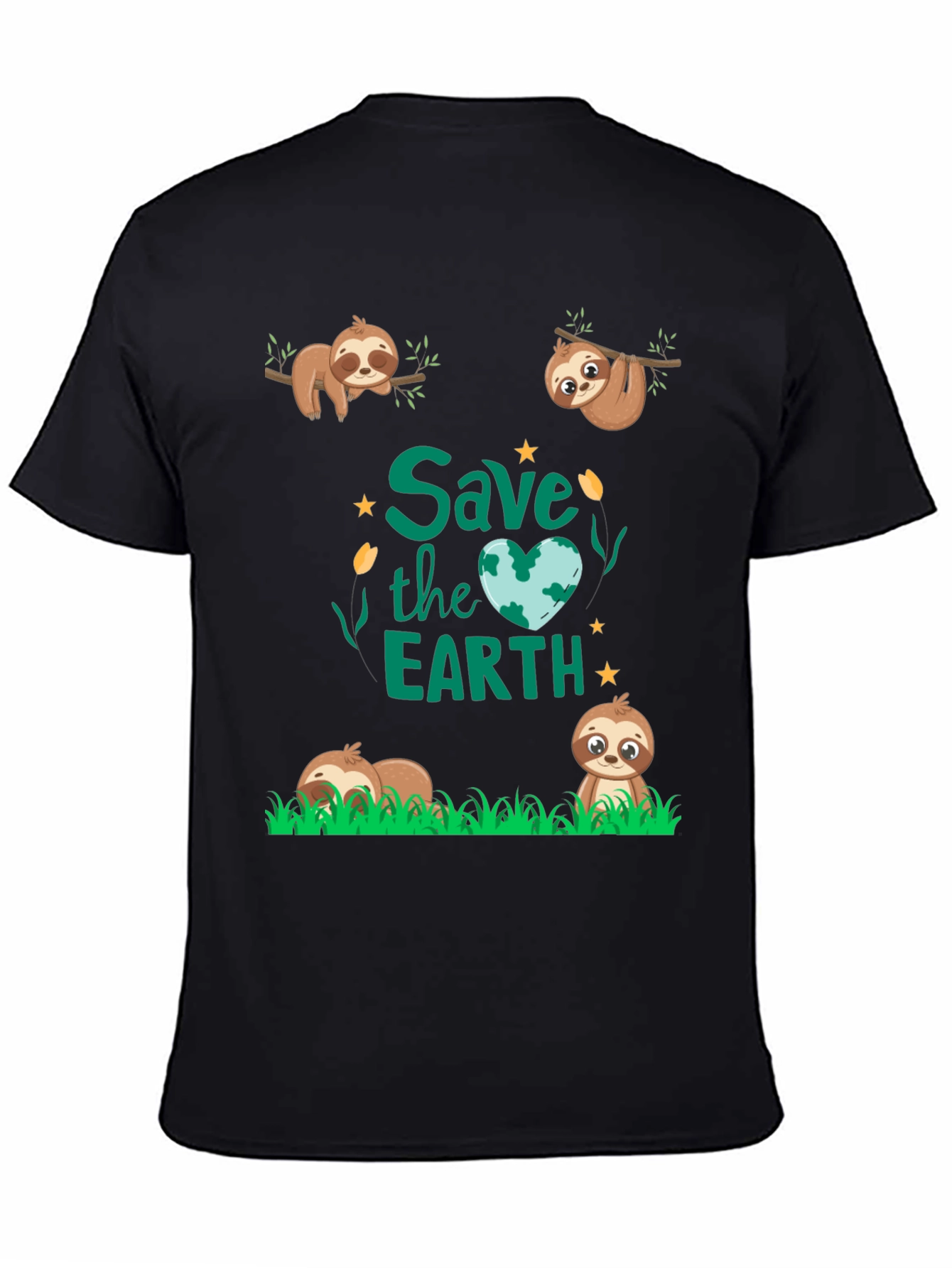 Black Save the Earth Sloth Graphic Tee view 4