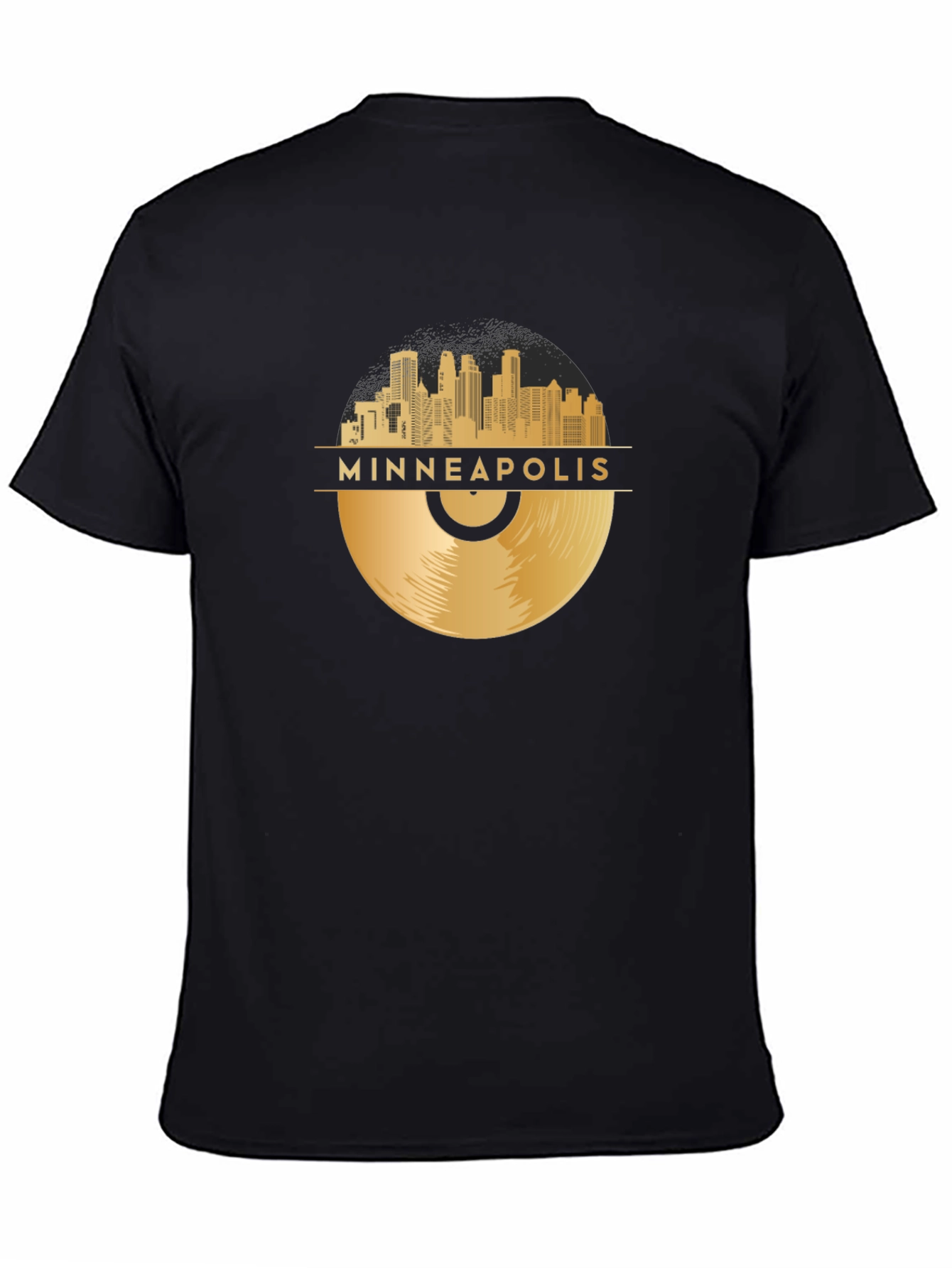 Black Minneapolis Gold Record Skyline Black T-Shirt view 4
