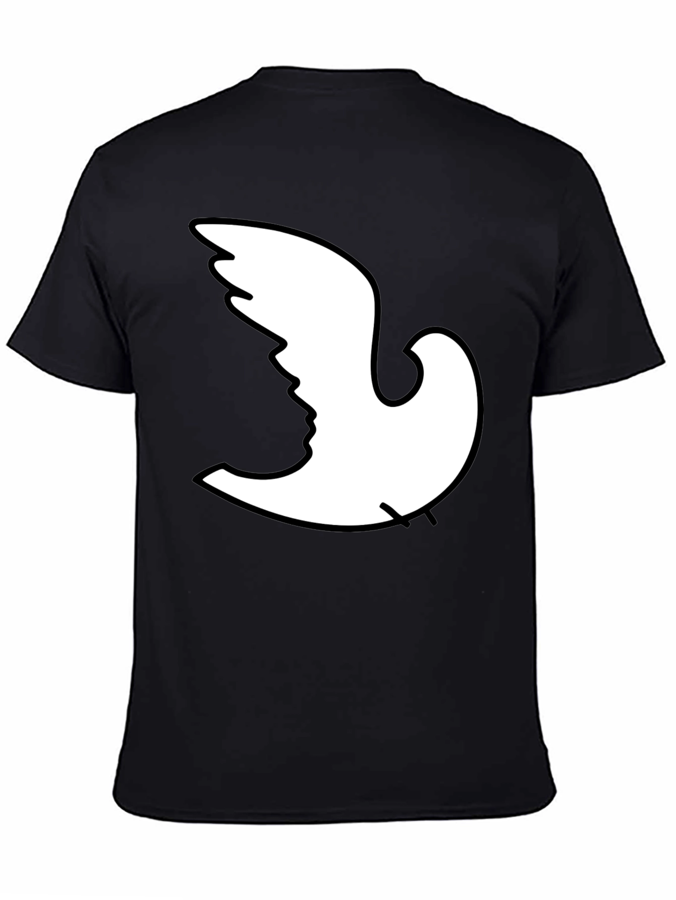 Black Optical Illusion Dove Face Graphic T-Shirt view 4