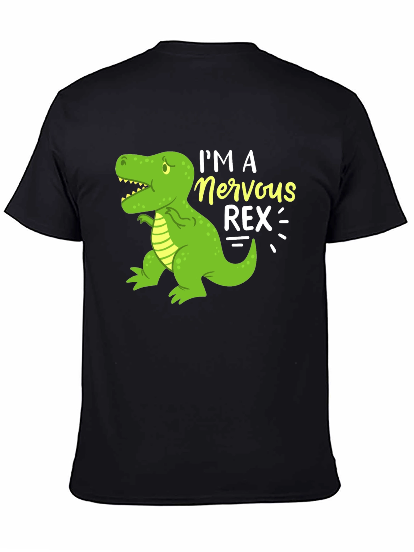 Black Nervous Rex T-Shirt - Funny Dinosaur Graphic Tee view 4